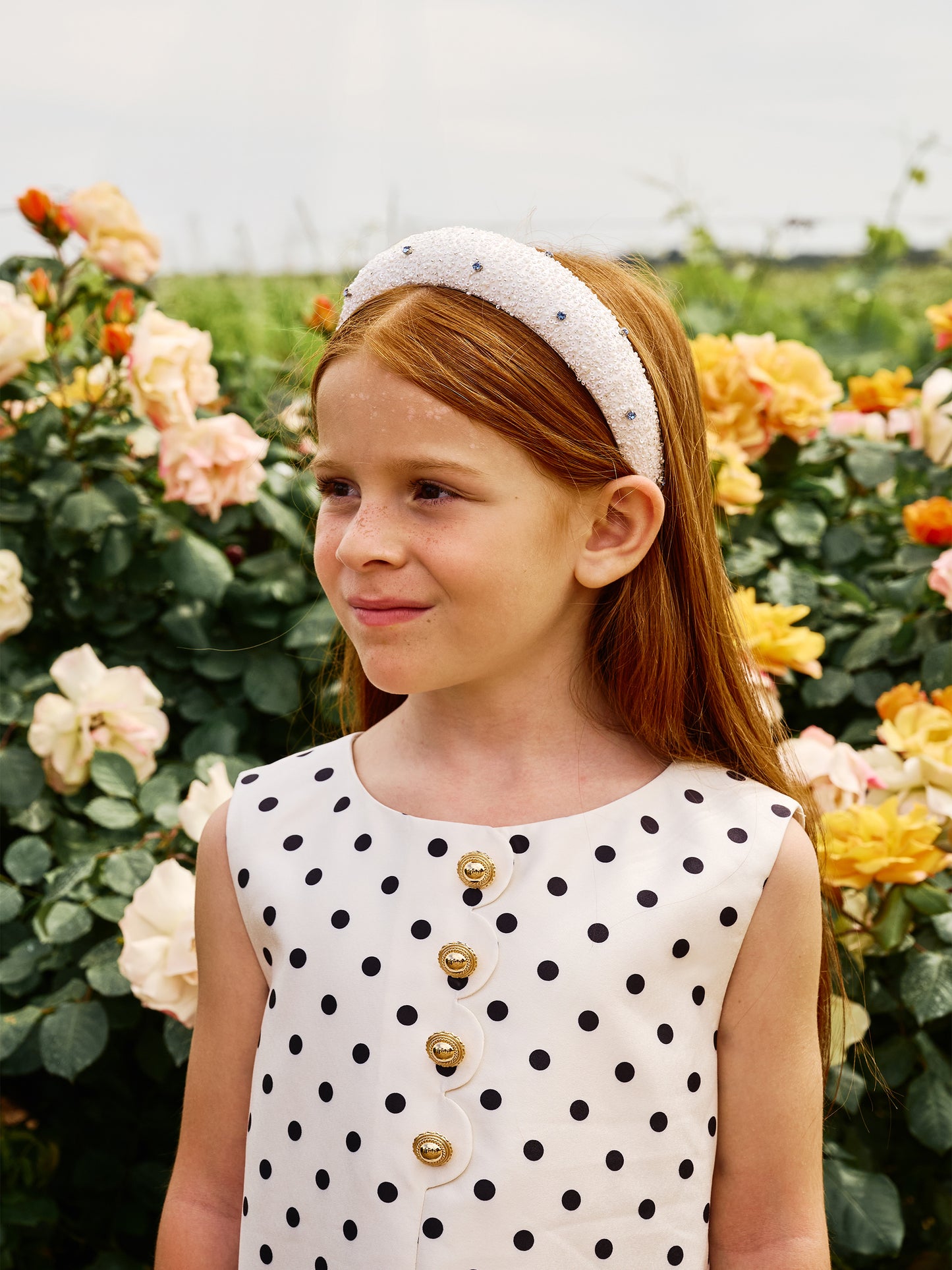 Ivory dress for girl with polka dots