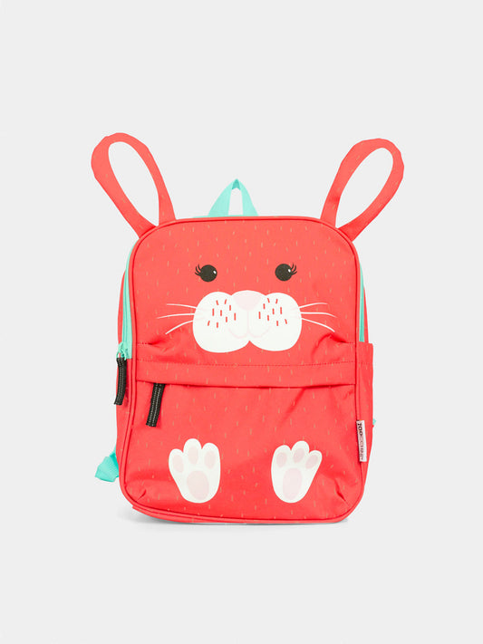 Red backpack for babykids with rabbit