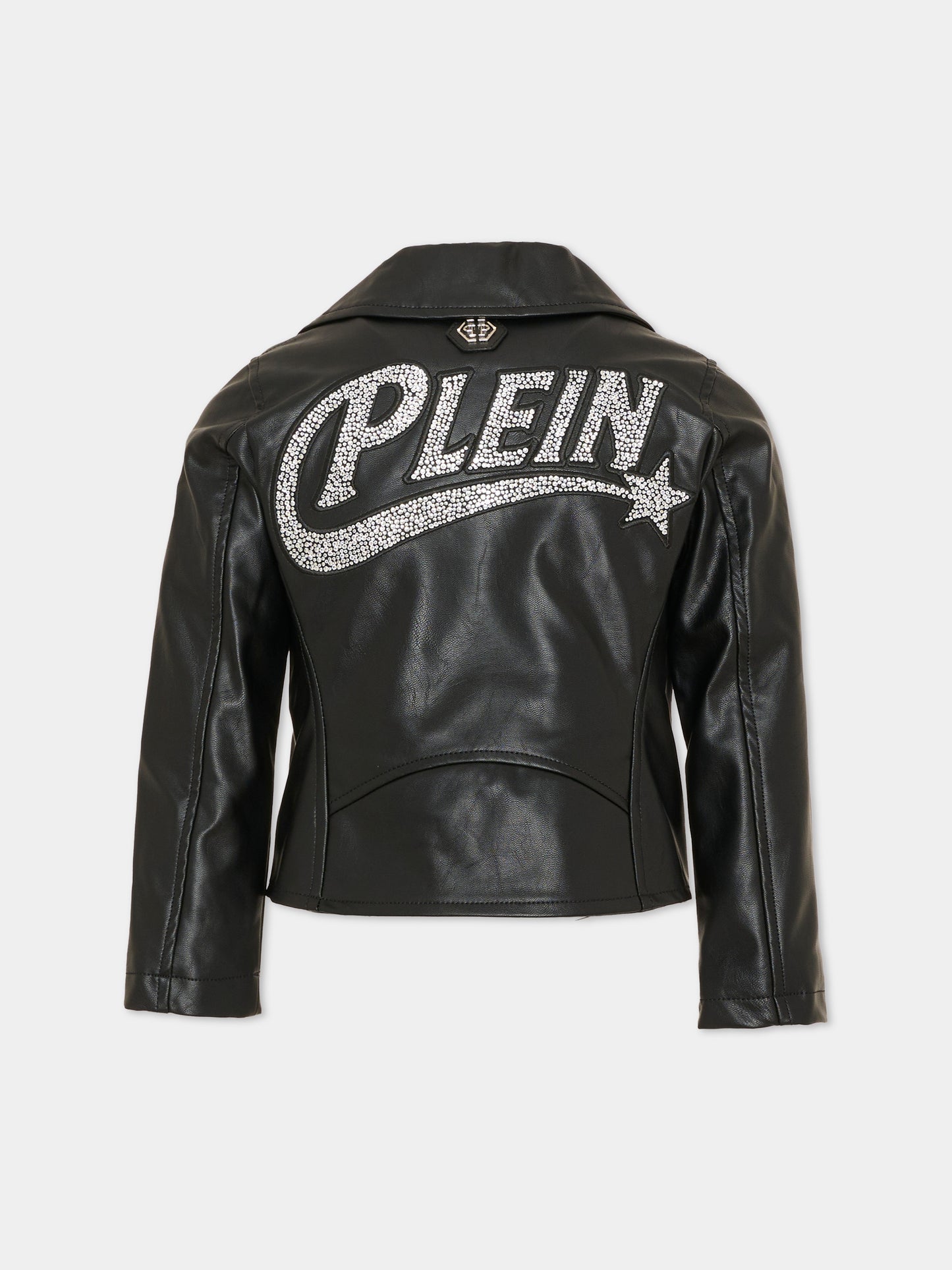 Giubbotto in ecopelle nero con logo