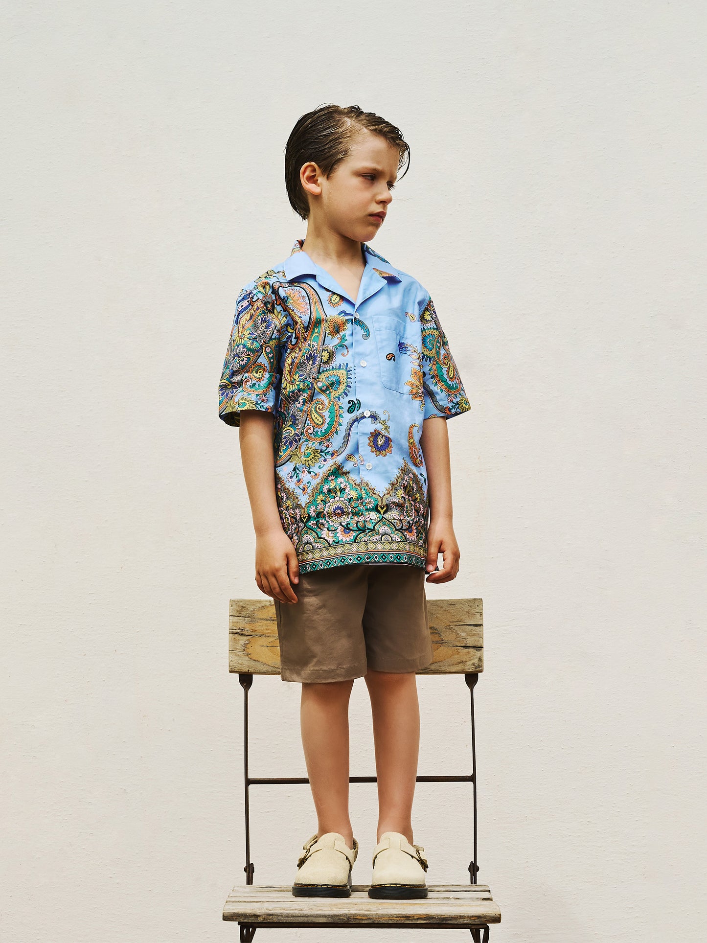 Light blue shirt for boy with paisley print