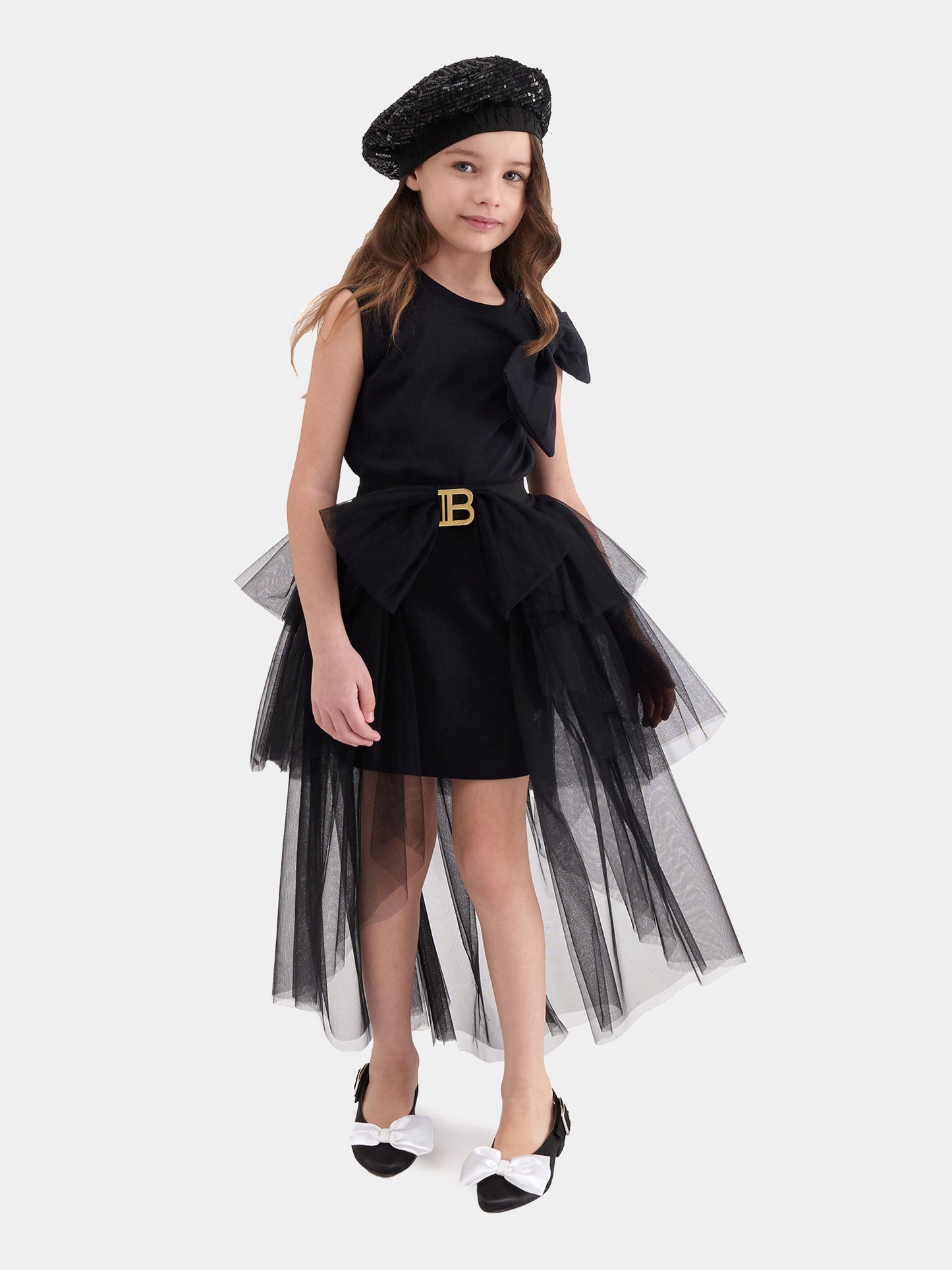 Cintura nera per bambina con fibbia e logo