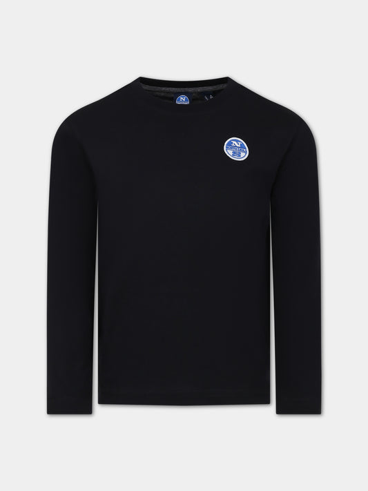 Black t-shirt for boy with patch with the logo