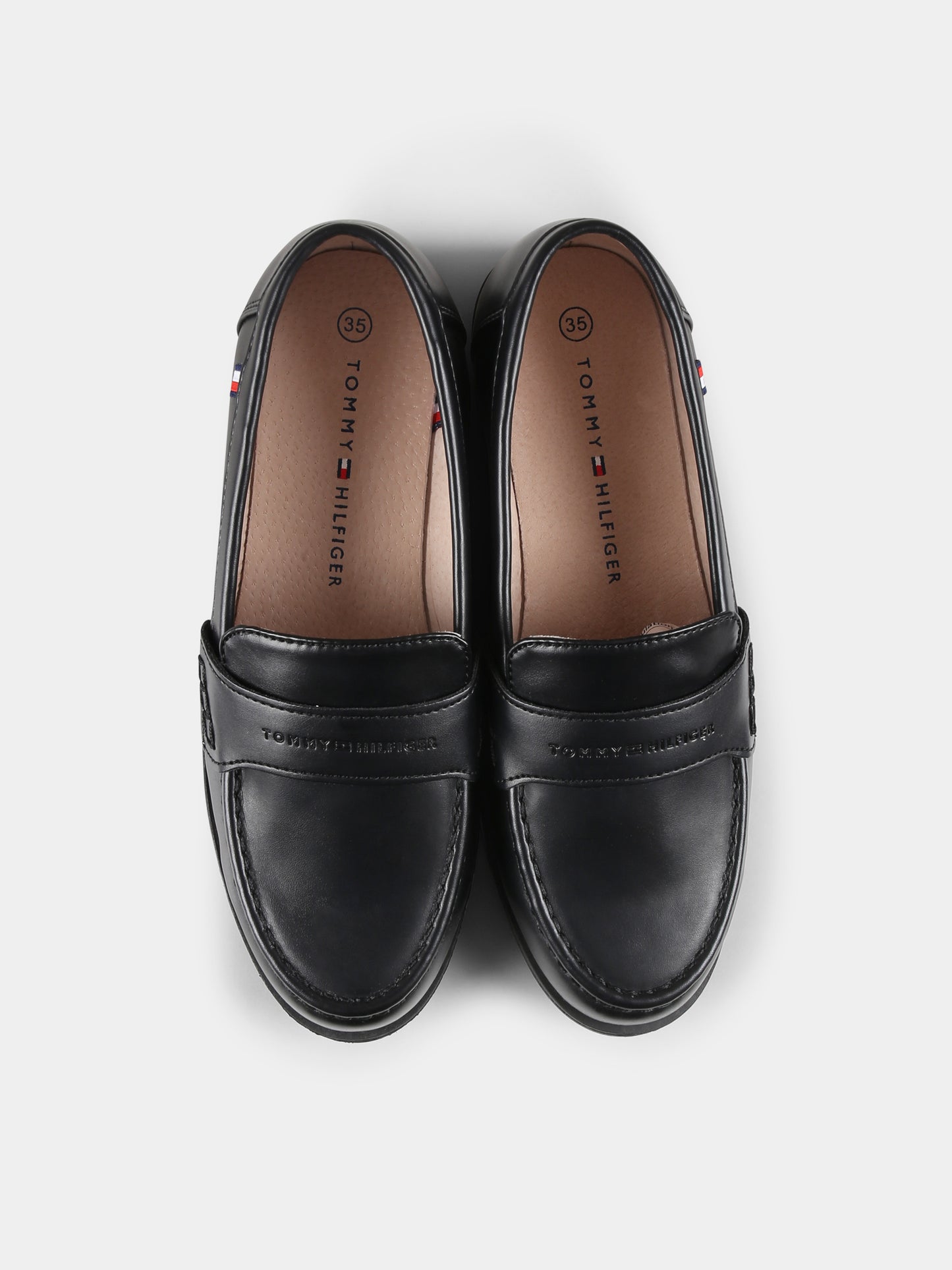 Black loafers for boy with logo