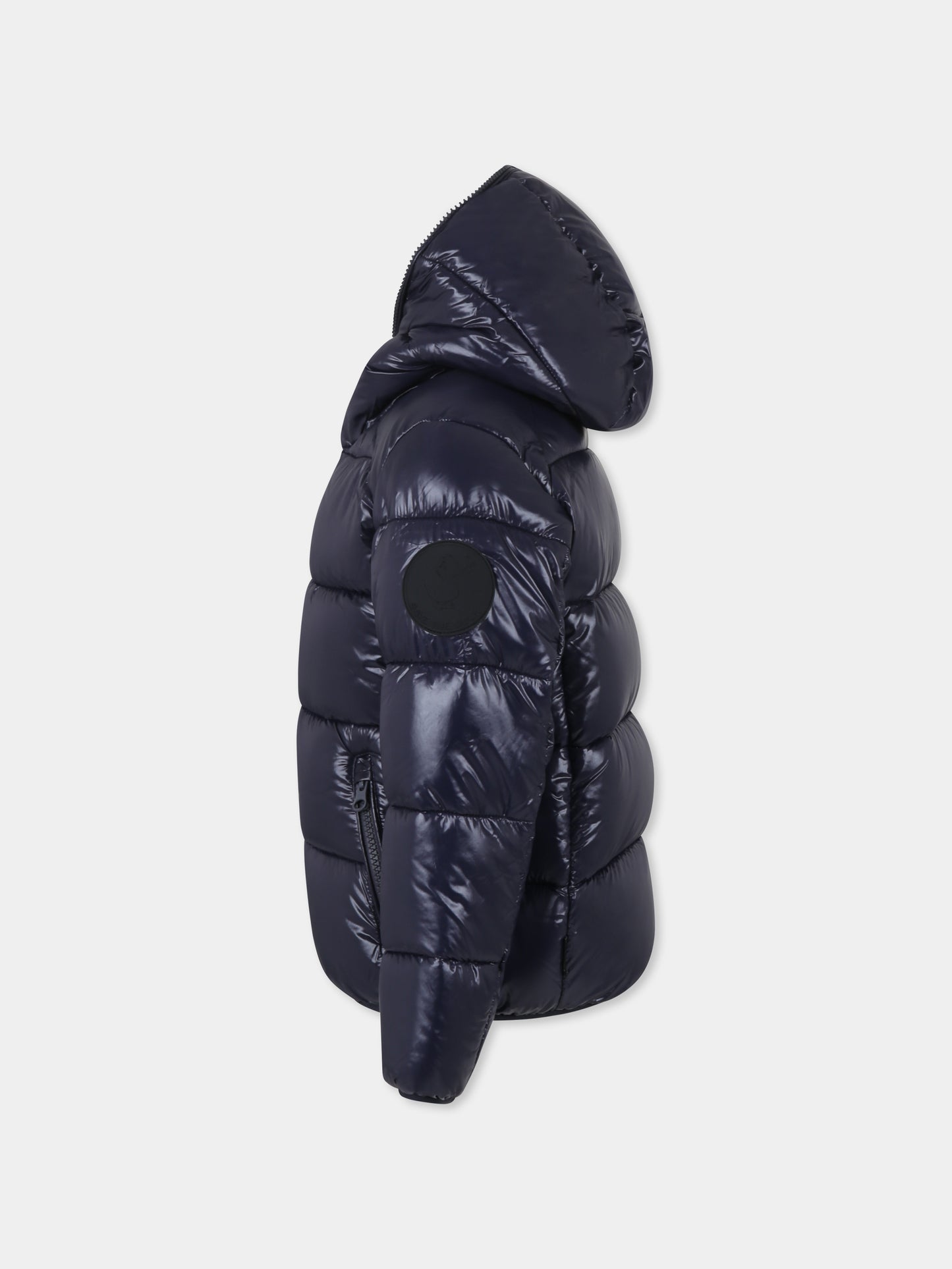 Blue down jacket for boy with logo