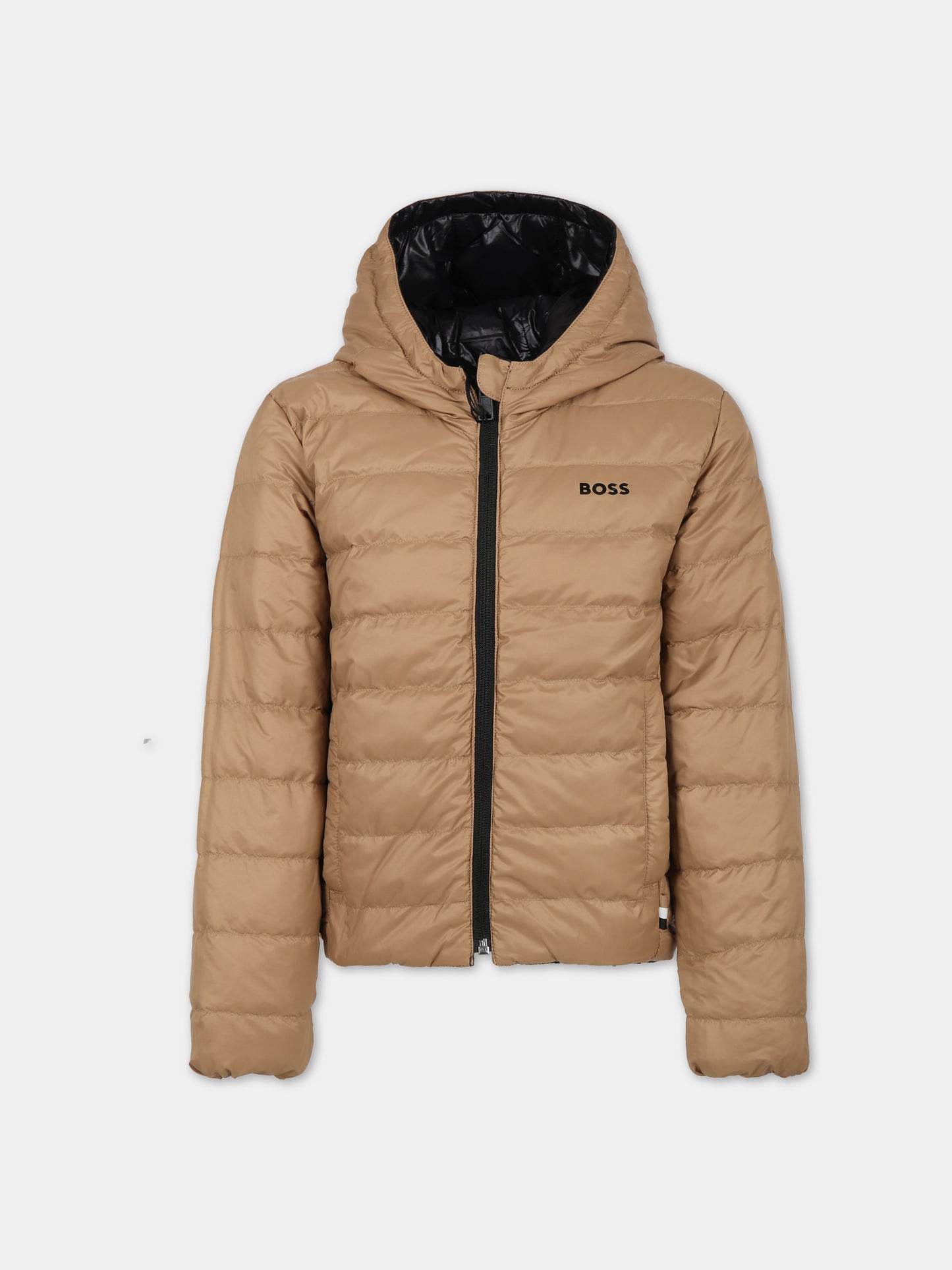 Black down jacket for boy with logo