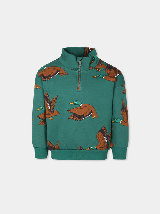 Green sweatshirt for kids with ducks