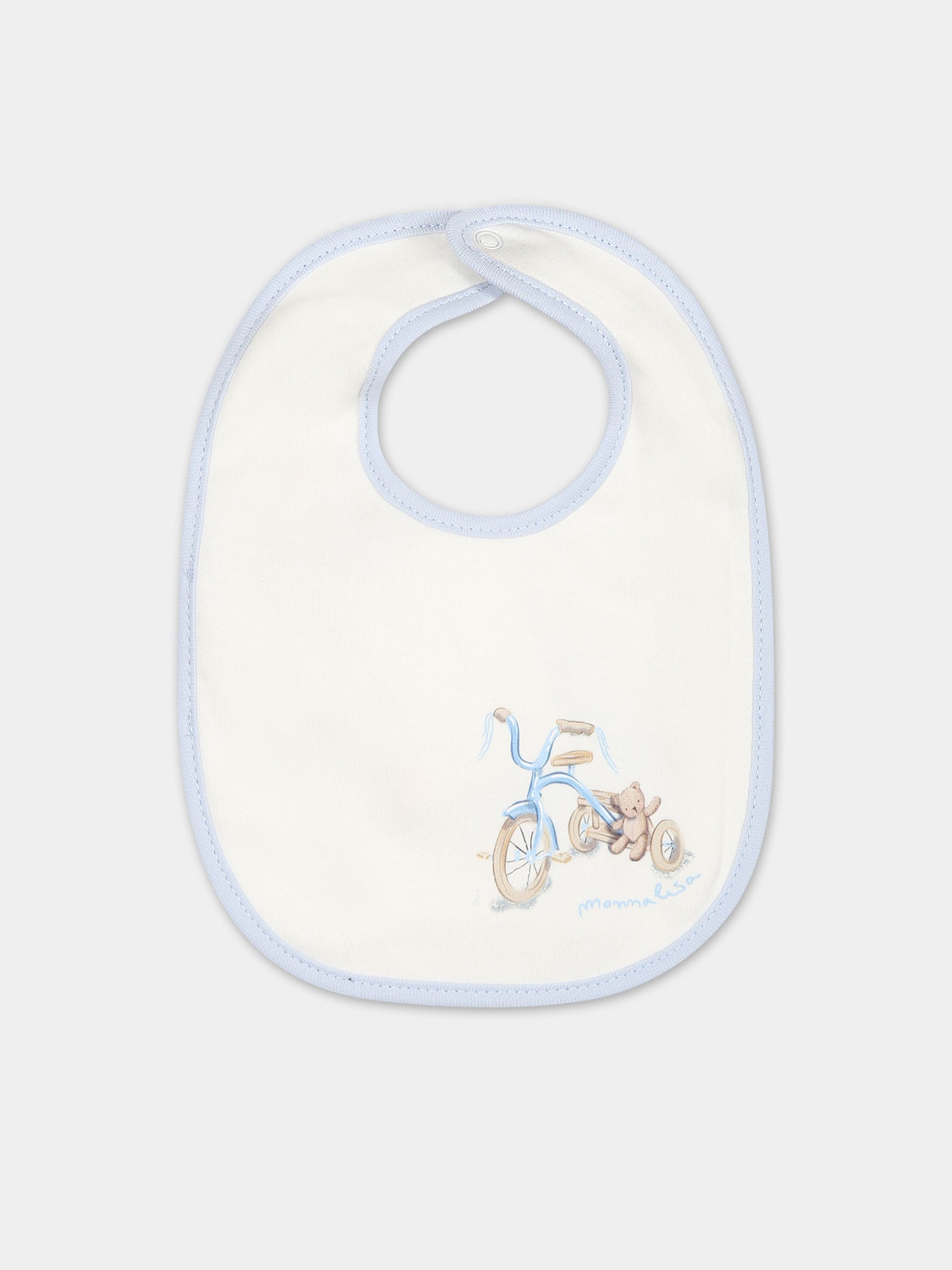 White bib for baby boy with print