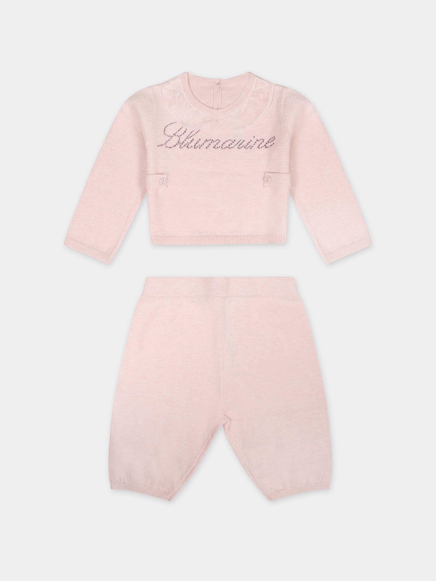 Pink suit for baby girl with logo