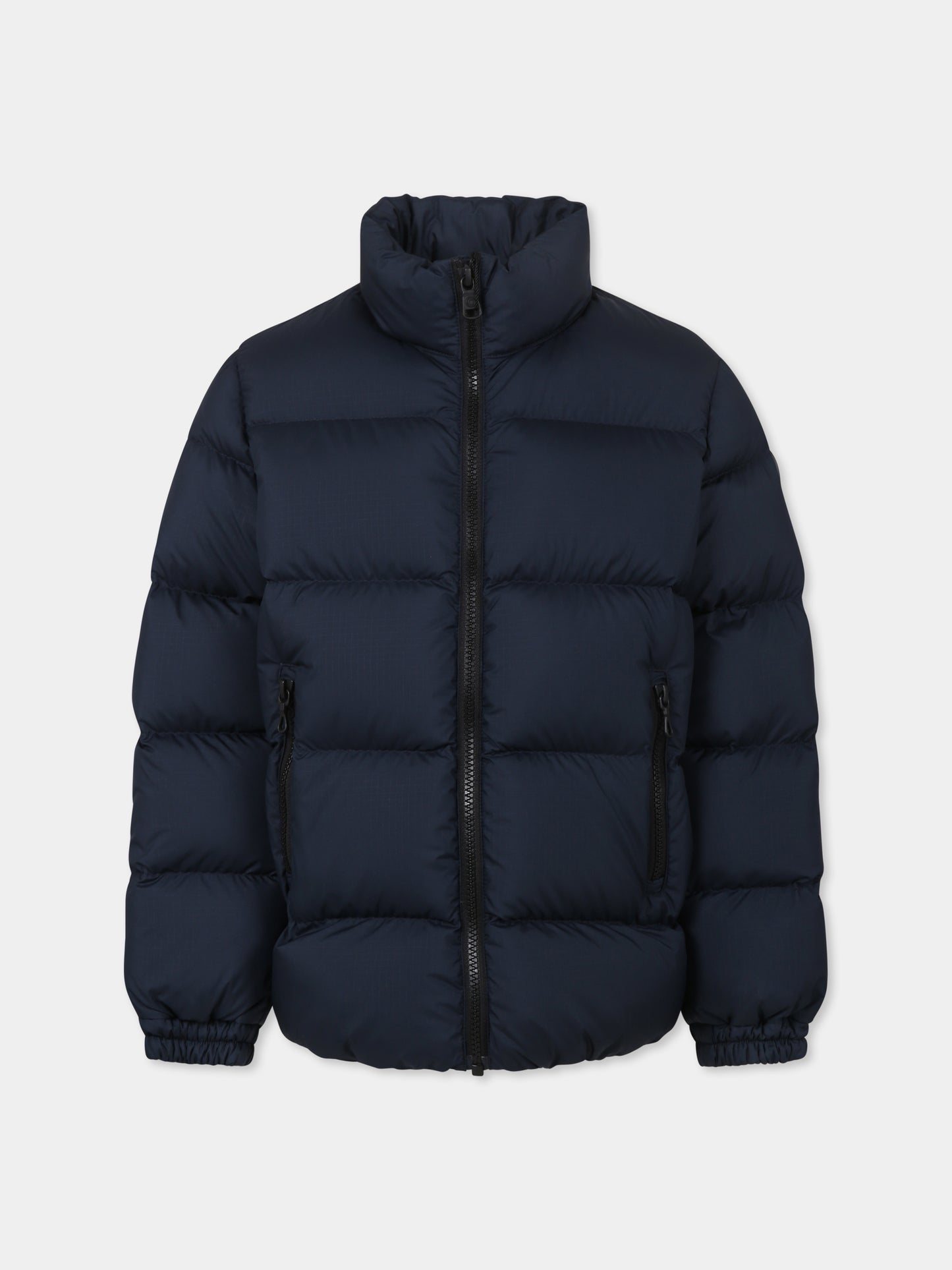 Blue down jacket for boy with logo