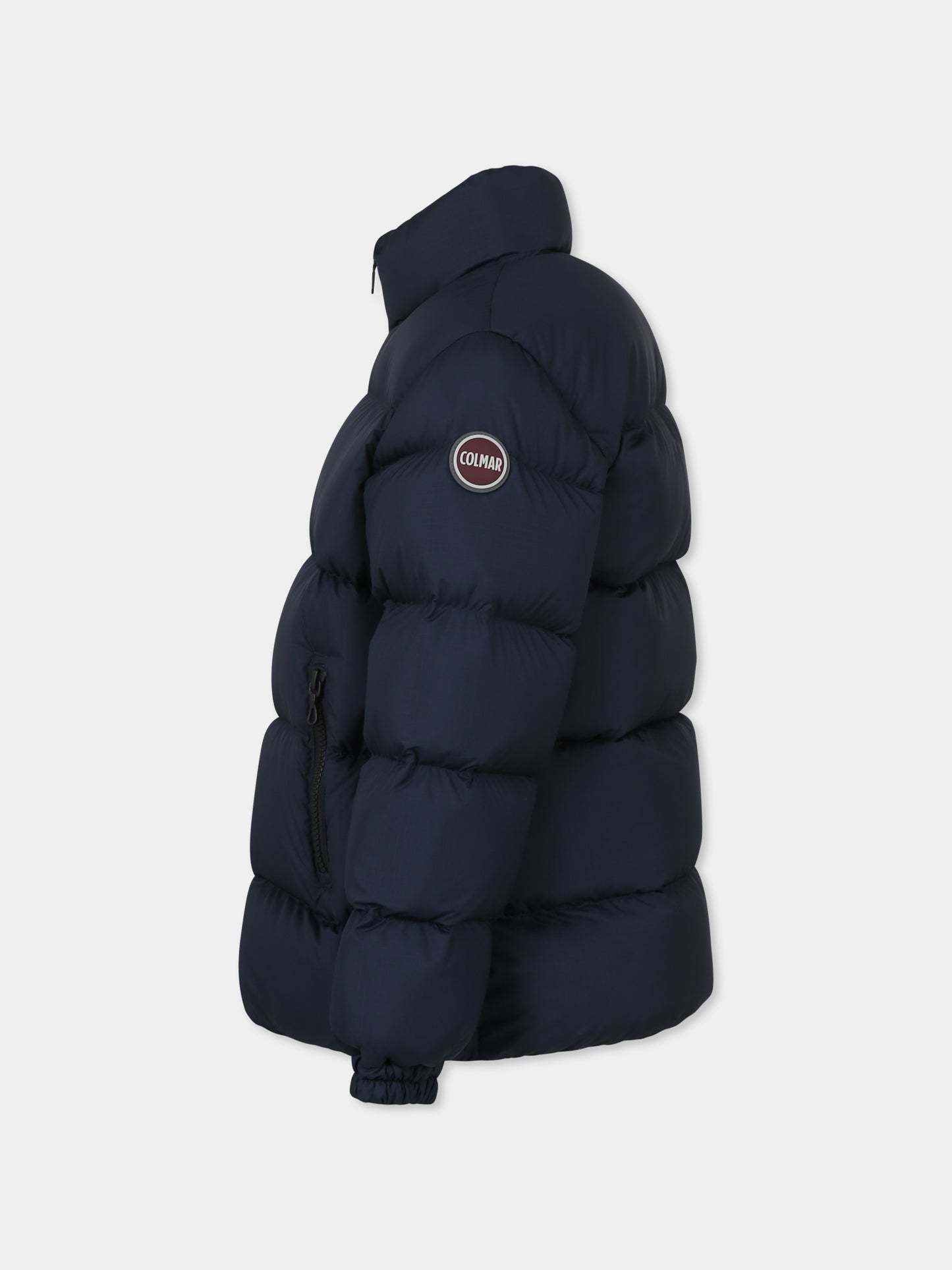 Blue down jacket for boy with logo