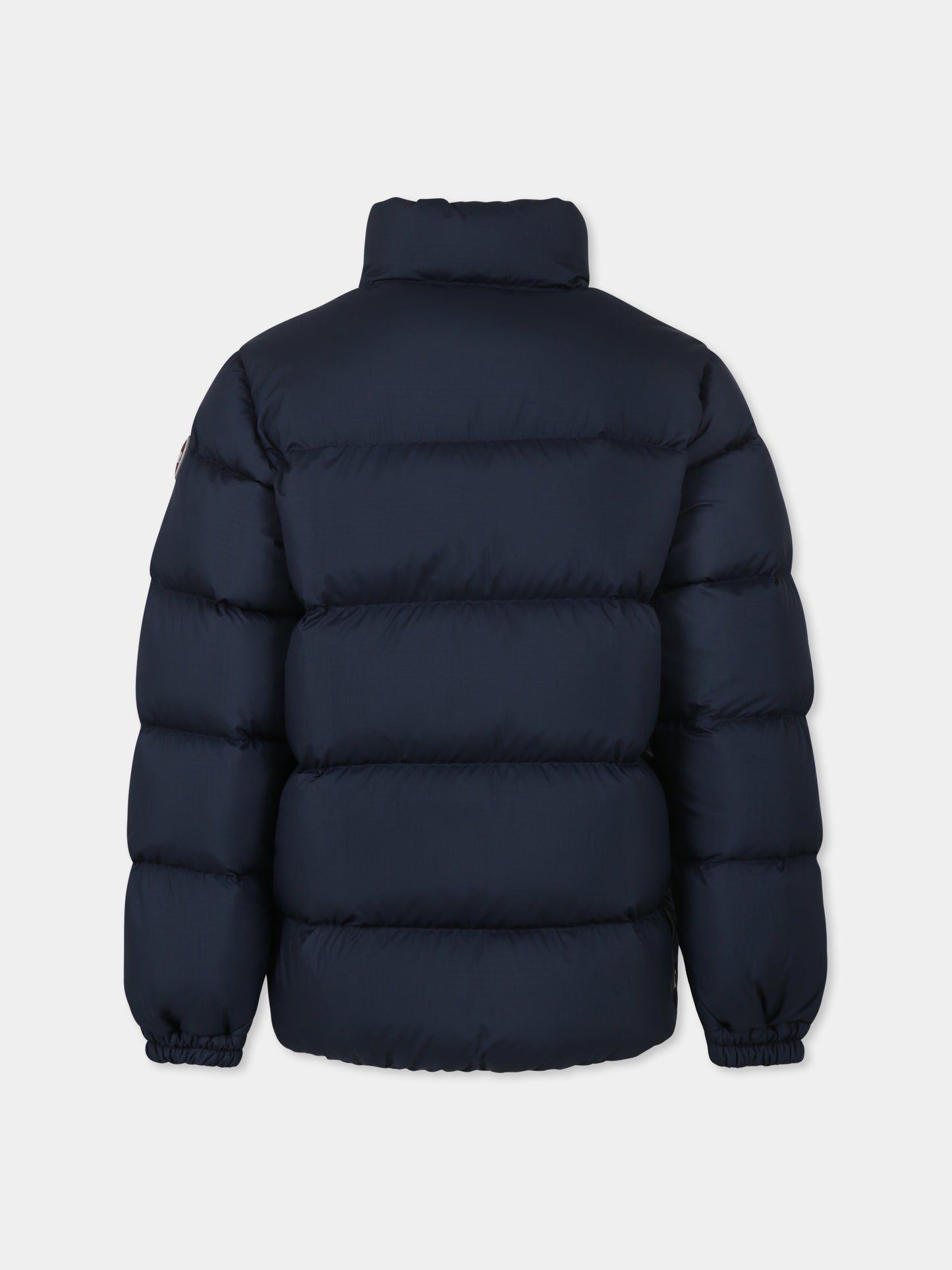 Blue down jacket for boy with logo