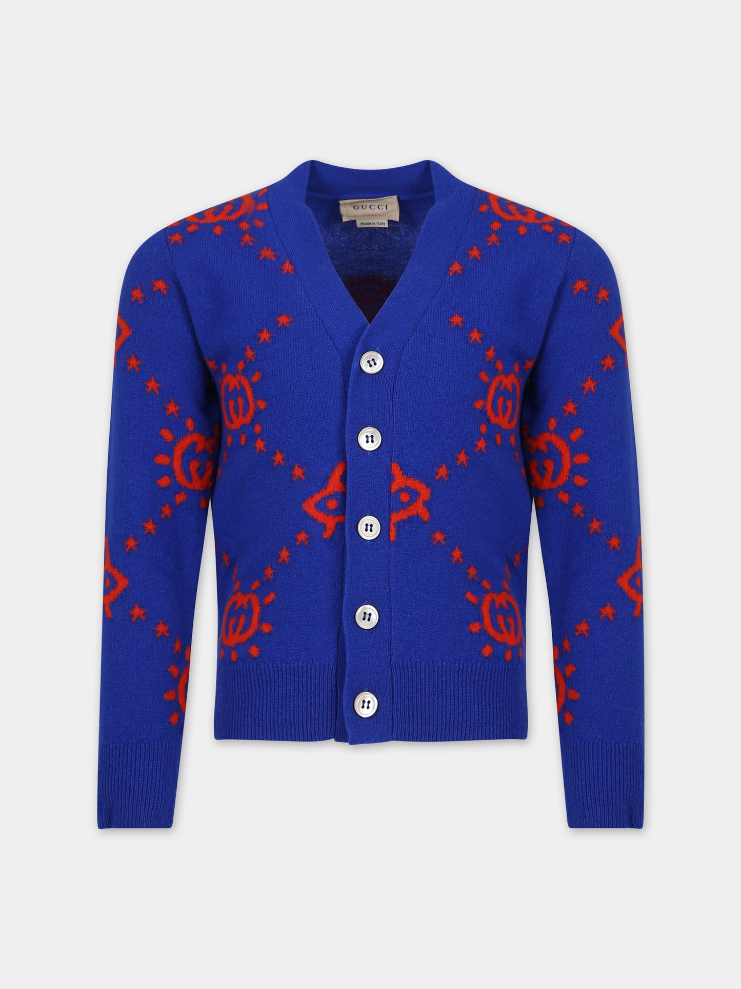 Blue cardigan for boy with Ufo and GG
