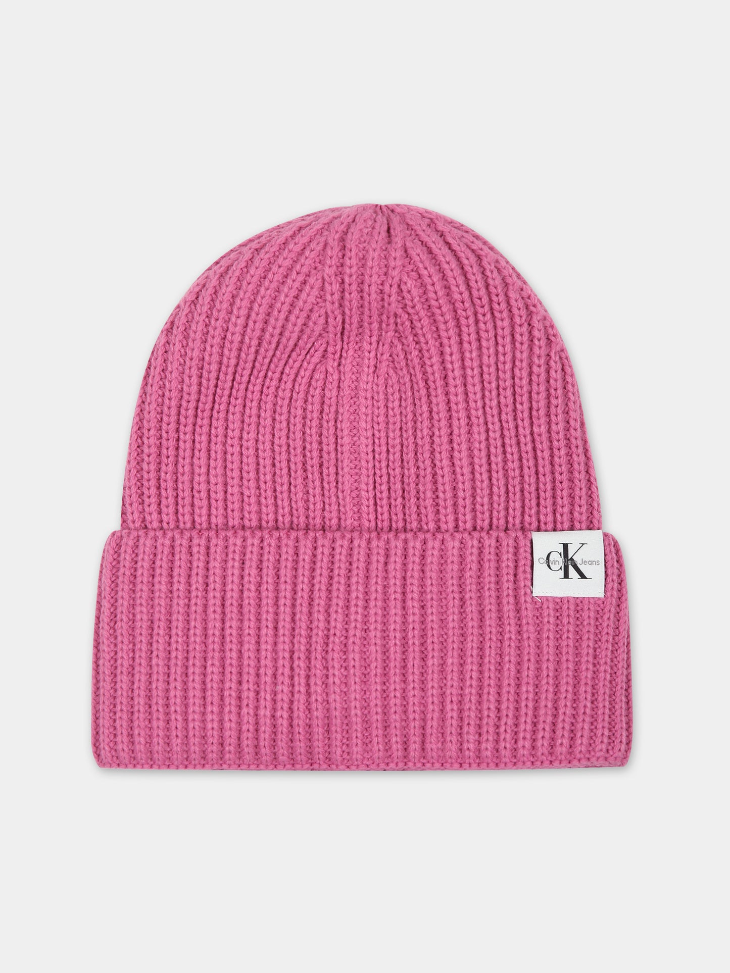 Fuchsia beanie for girl with logo