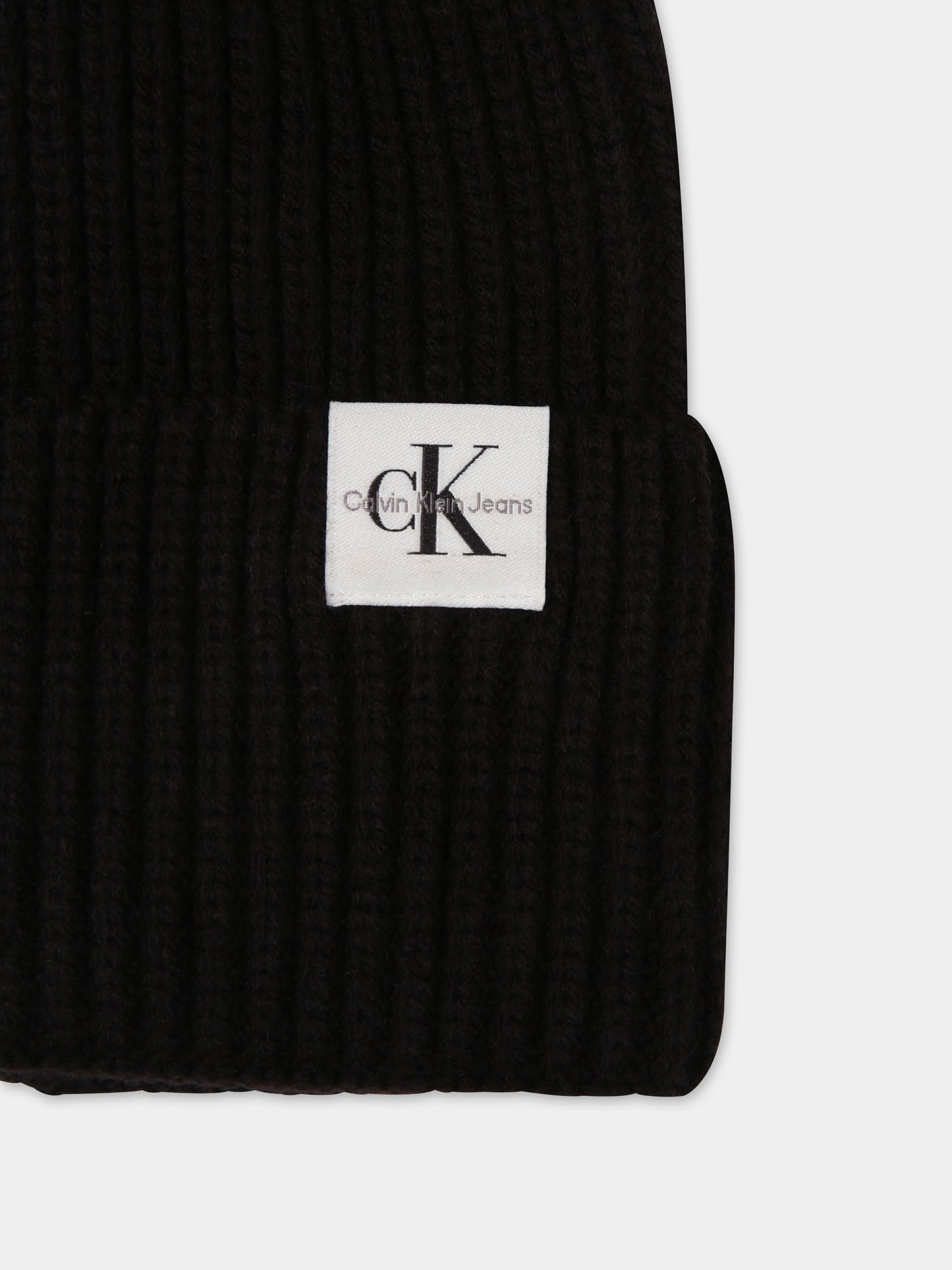 Black beanie for kids with logo