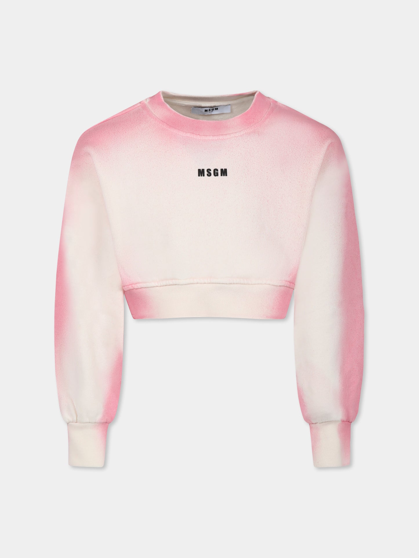 Pink crop sweatshirt for girl with logo