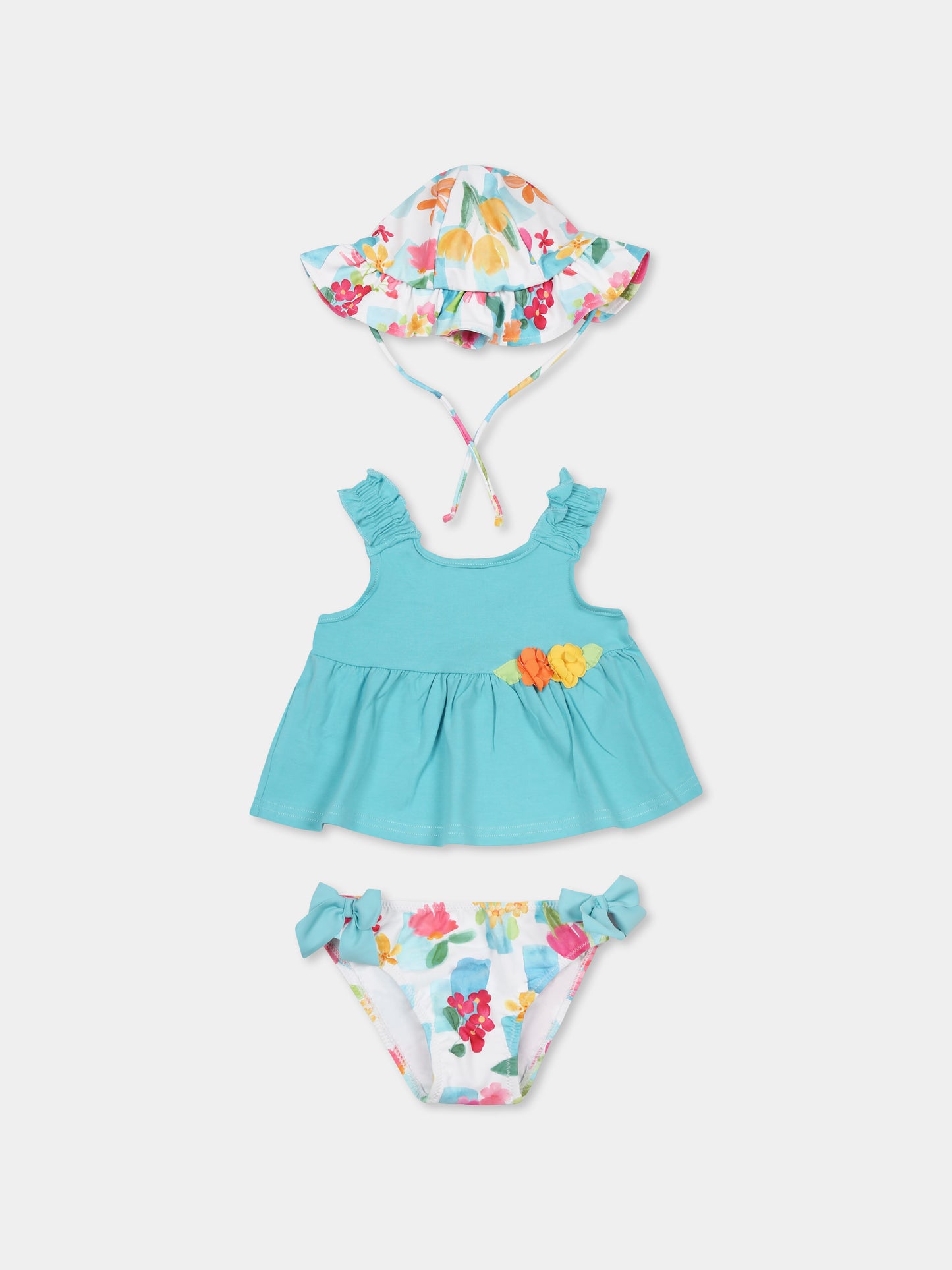 Light blue bikini for baby girl with flowers