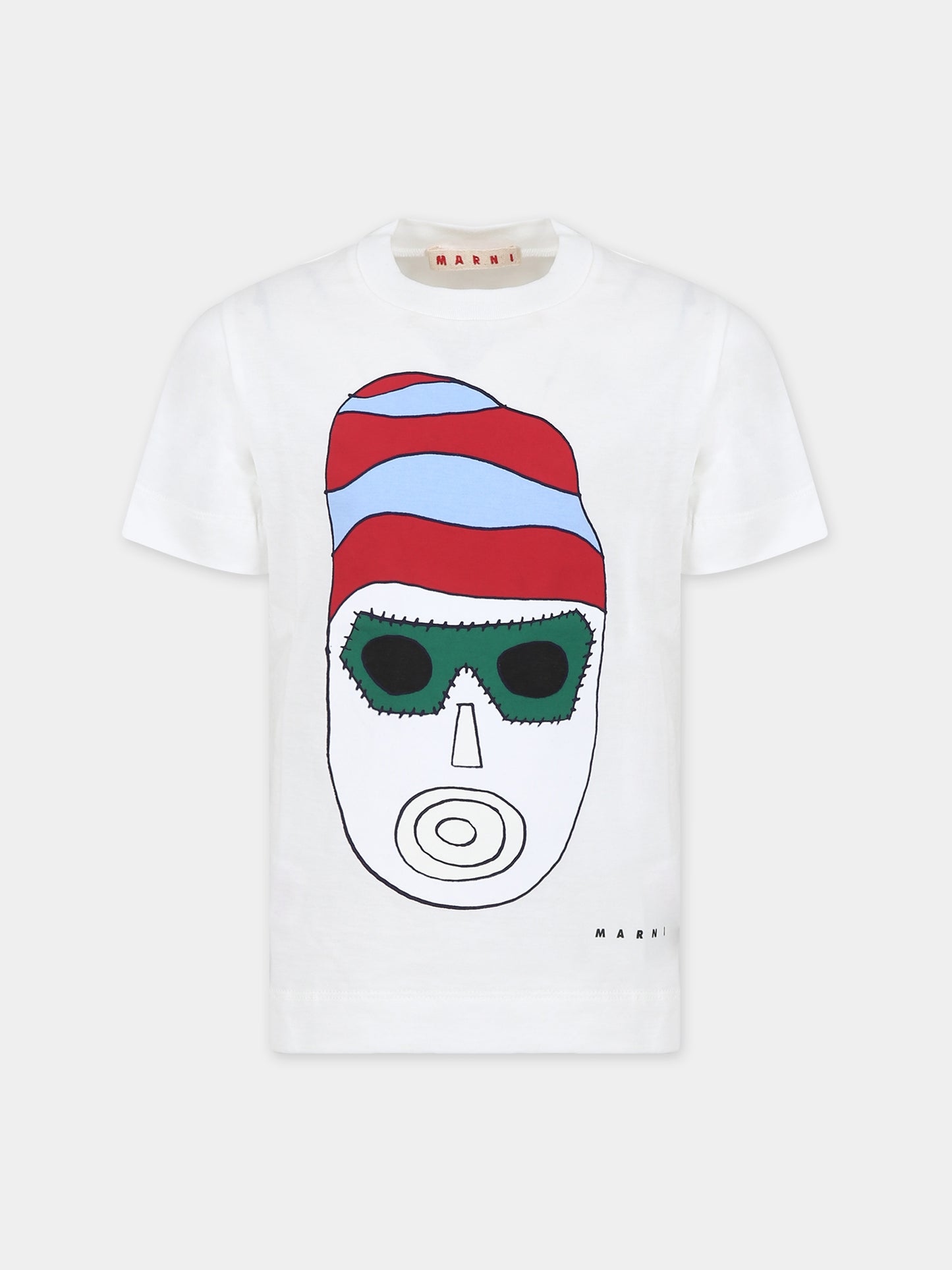 White t-shirt for kids with mask print and logo