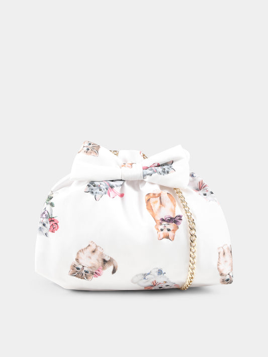 Borsa bianca per bambina con gatti all over,Vivetta Kids,VE2539B