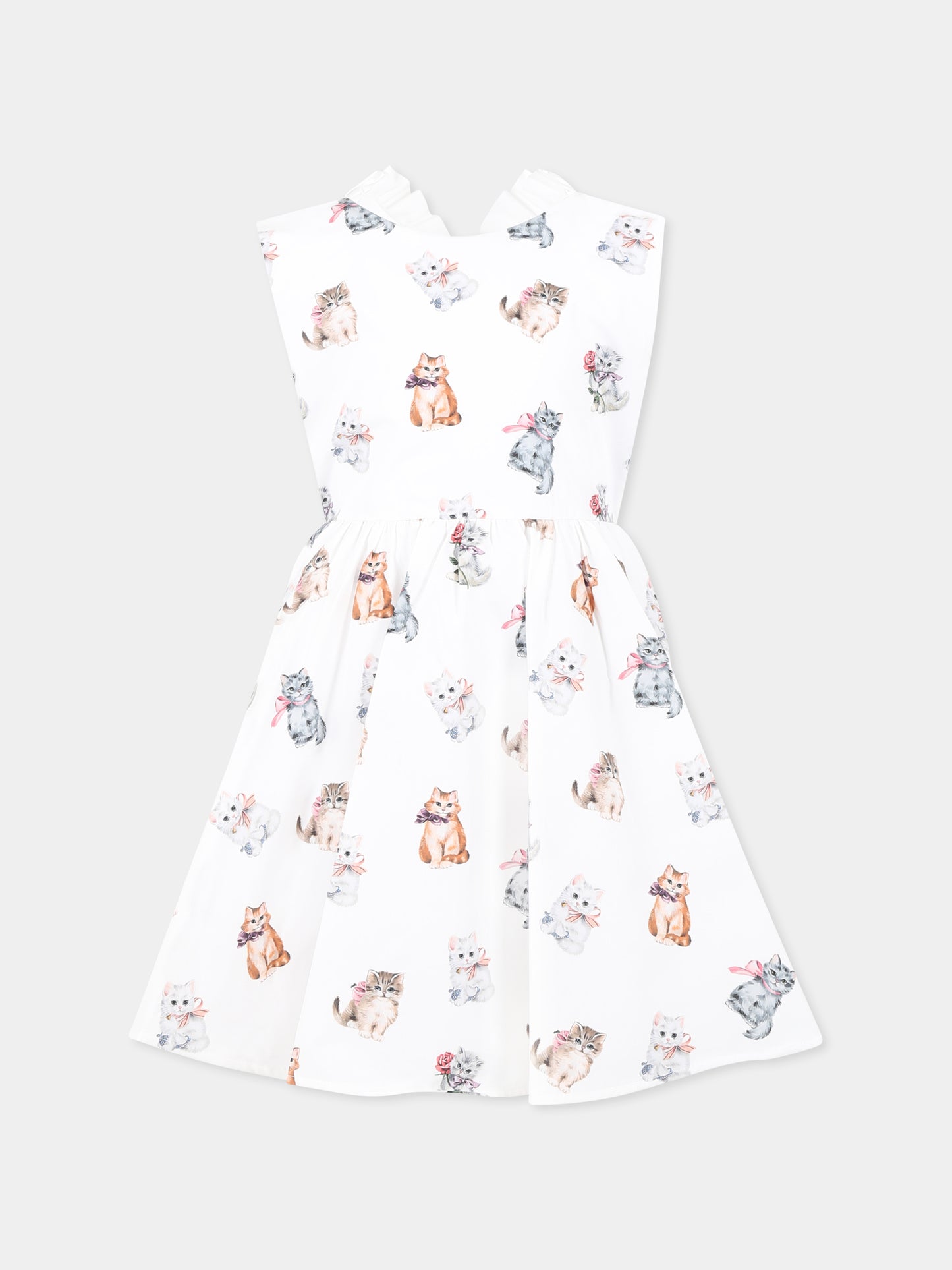 Vestito bianco per bambina con gatti all over,Vivetta Kids,VE2534B