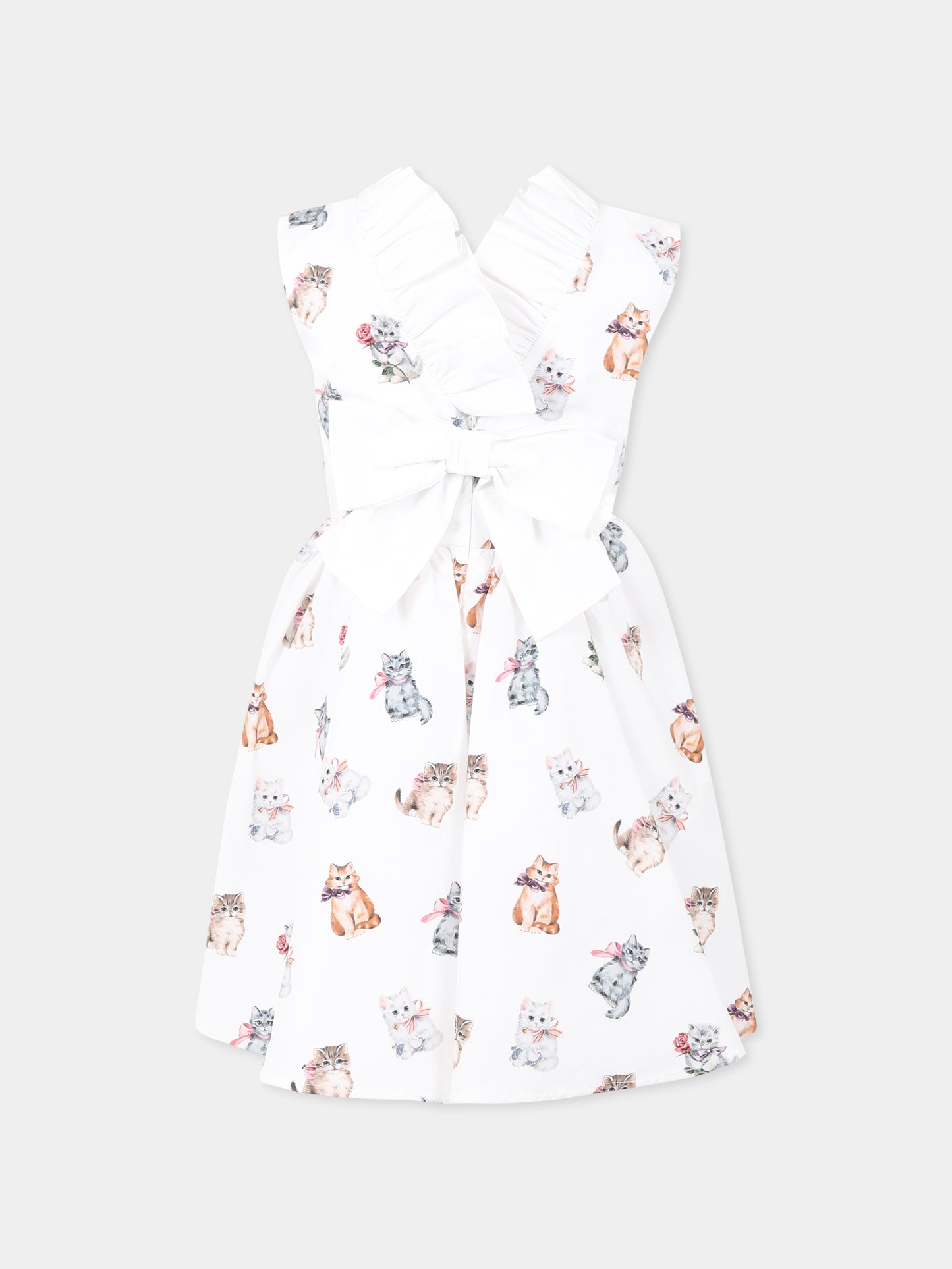 Vestito bianco per bambina con gatti all over,Vivetta Kids,VE2534B