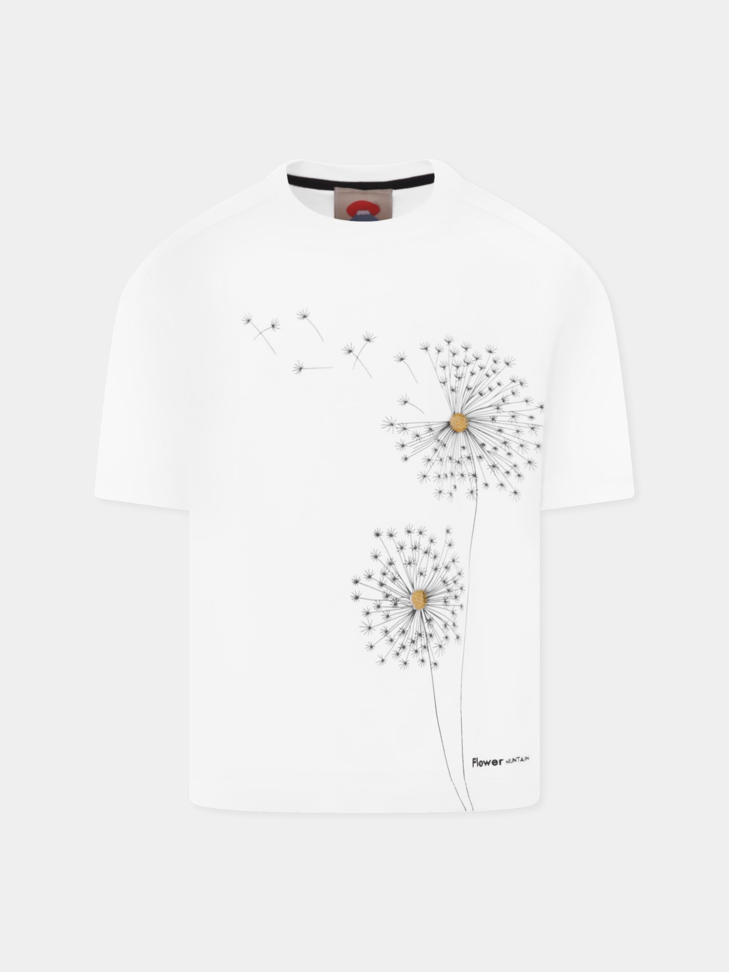 T-shirt bianca per bambini con fiori e logo,Flower Mountain,0N02 0016002878 01 SABURO