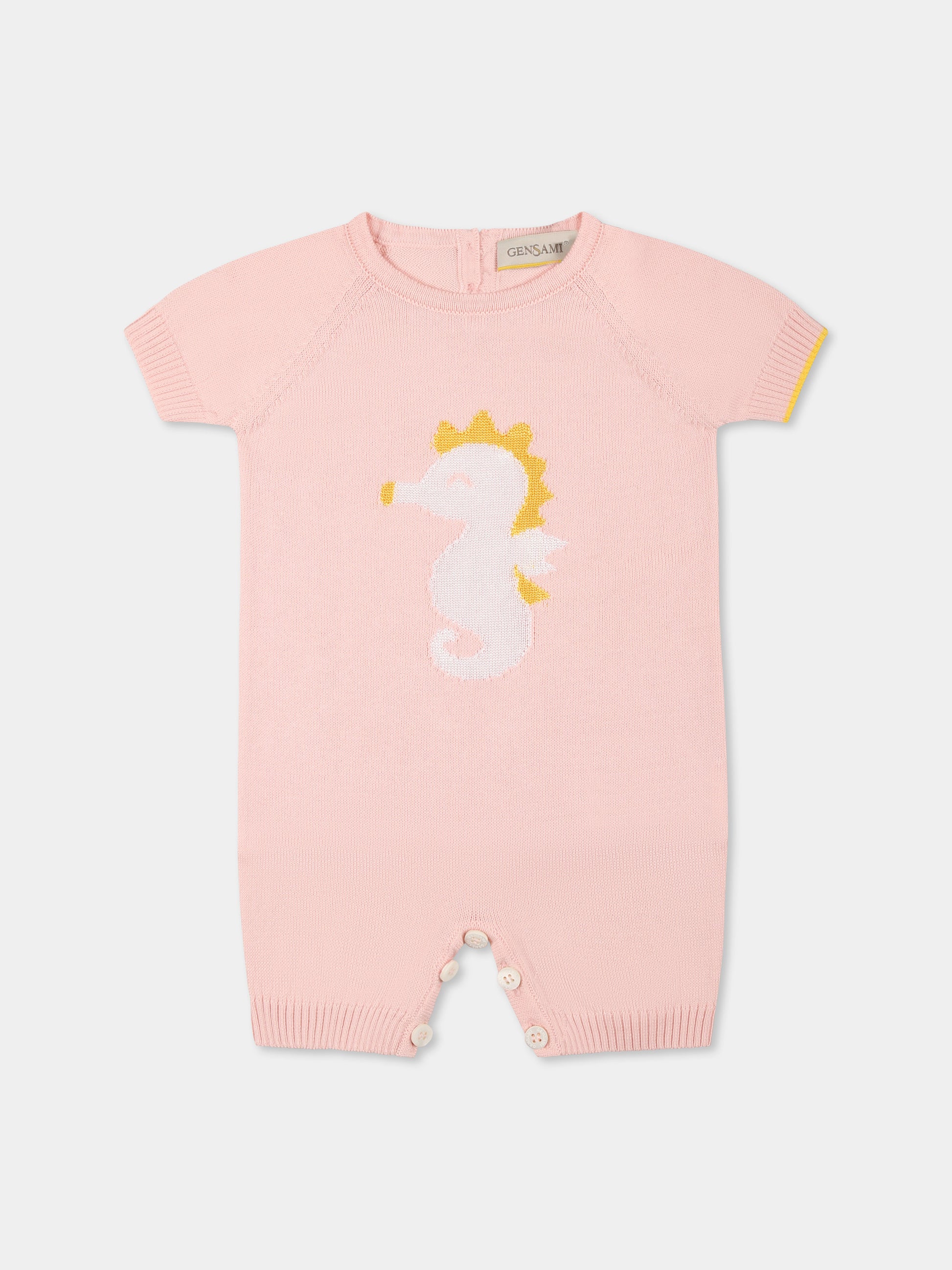 Pagliaccetto rosa per neonata con cavalluccio marino,Gensami,TU01-B-SH BABY PINK