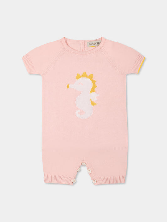 Pagliaccetto rosa per neonata con cavalluccio marino,Gensami,TU01-B-SH BABY PINK