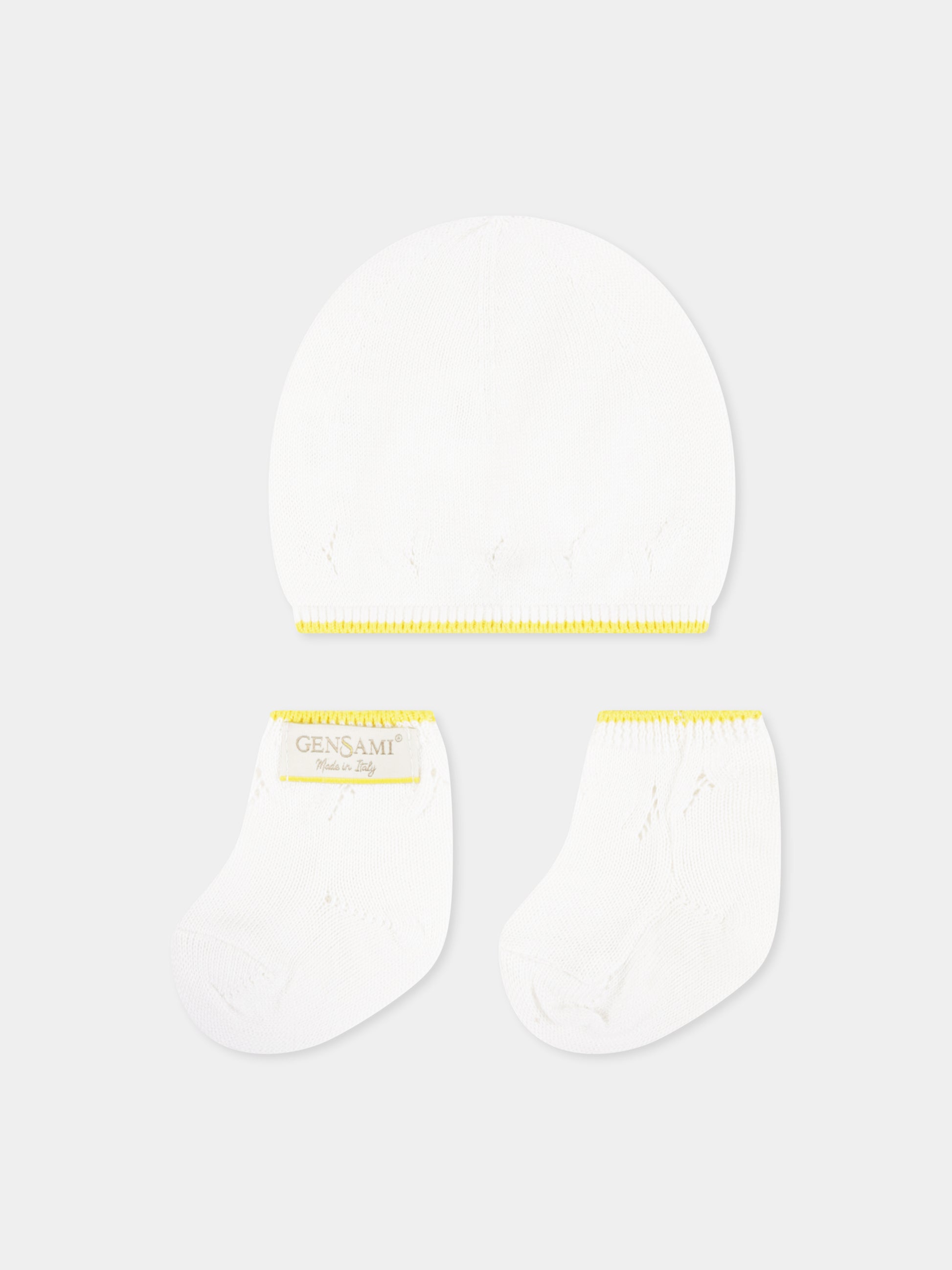 Set accessori bianco per neonati con logo,Gensami,BOX01-B-TRE OFF WHITE