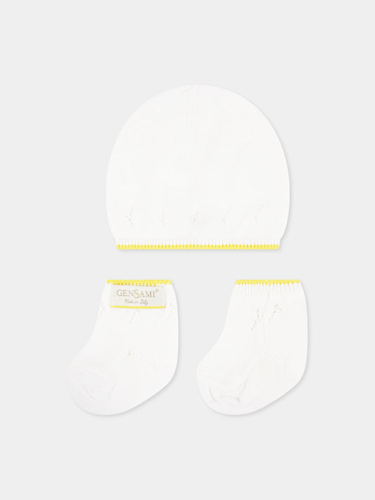 Set accessori bianco per neonati con logo,Gensami,BOX01-B-TRE OFF WHITE