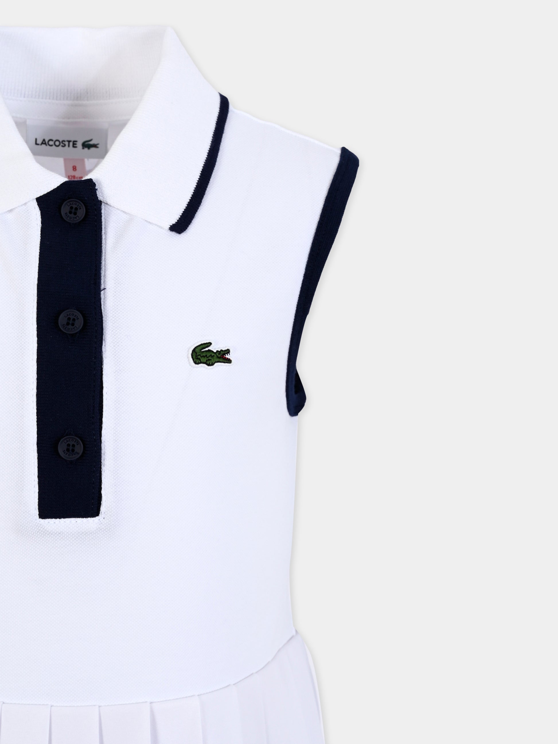 Vestito bianco per bambina con coccodrillo,Lacoste,EJ8410 522
