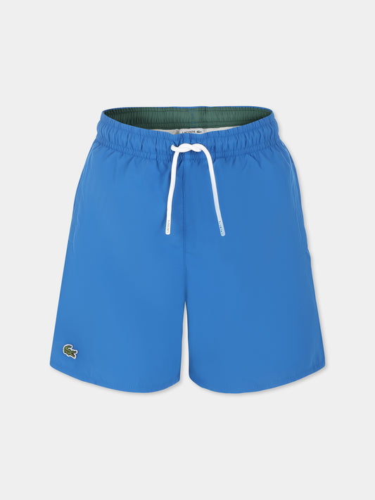 Blue swim shorts for boy with crocodile