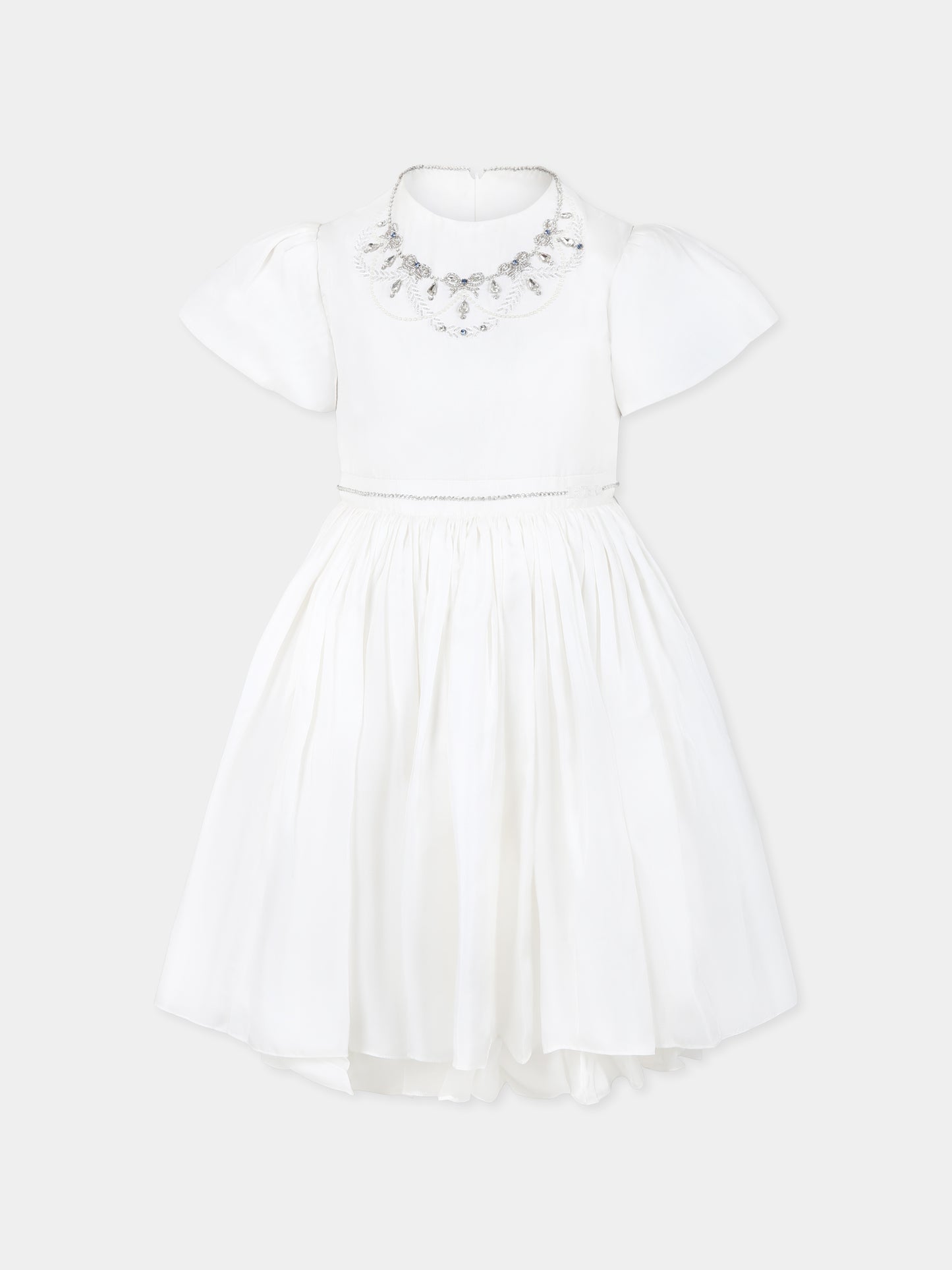 Vestito bianco per bambina con fiocchi e cristalli,Làtara,SS25 1625