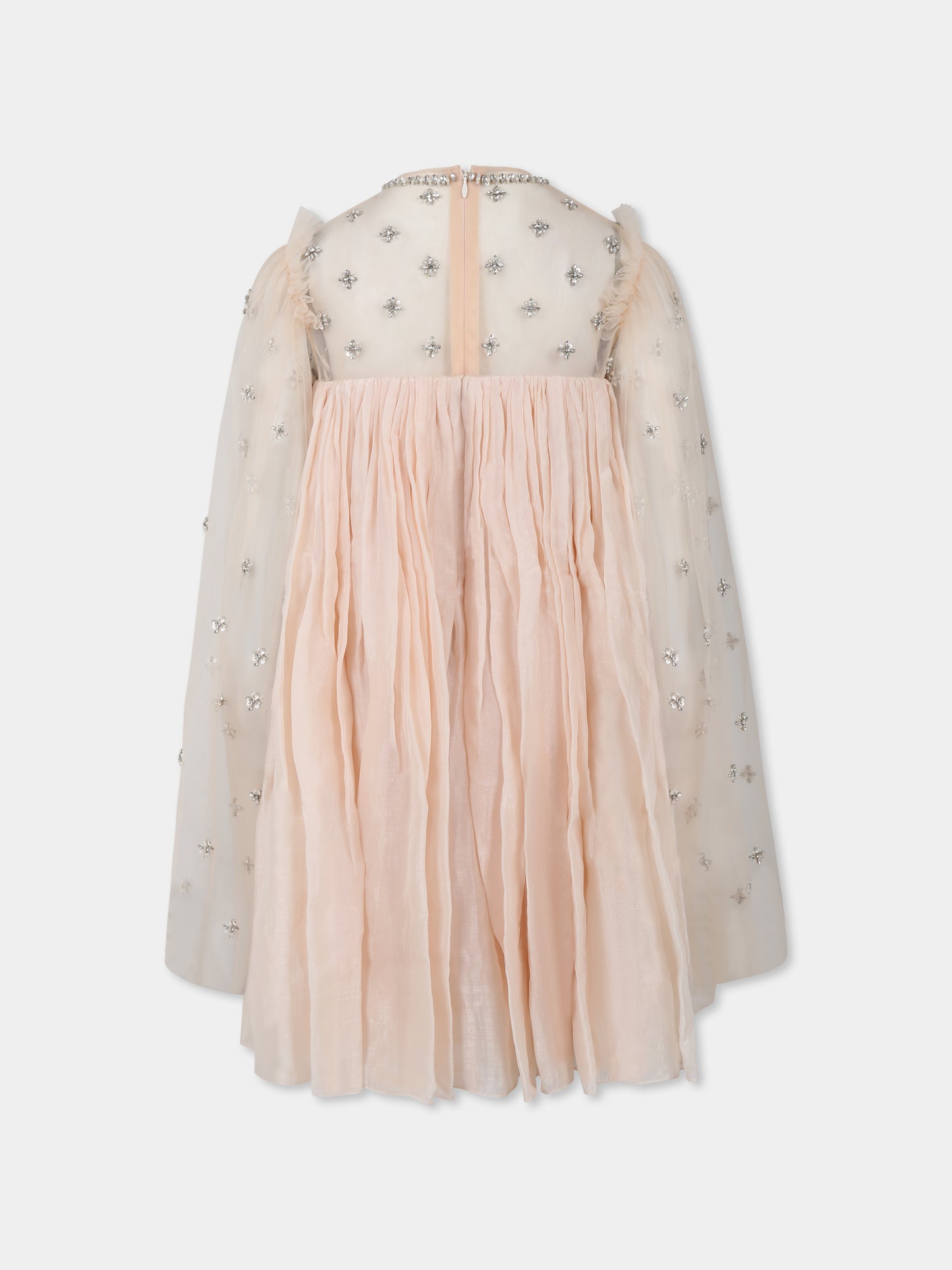 Vestito rosa per bambina con fiori e cristalli,Làtara,SS25 1628