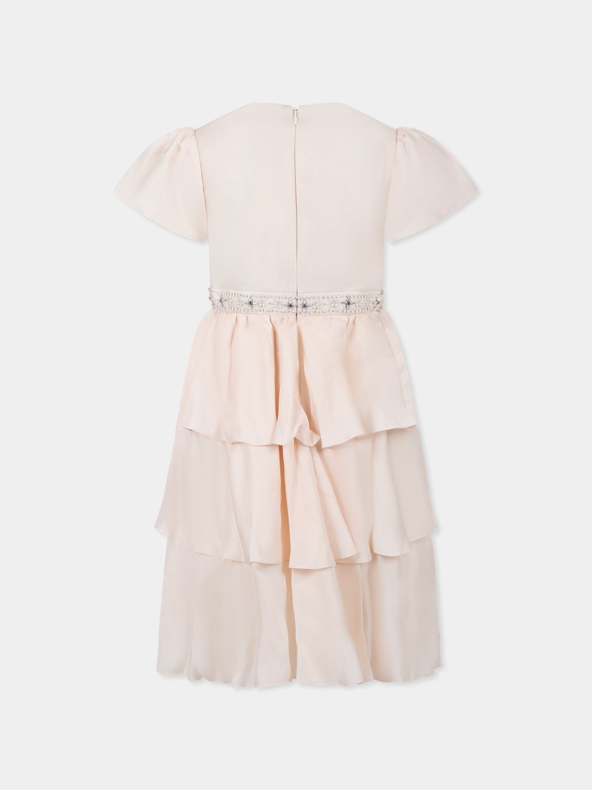 Vestito rosa per bambina con motivo floreale e cristalli,Làtara,SS25 1630