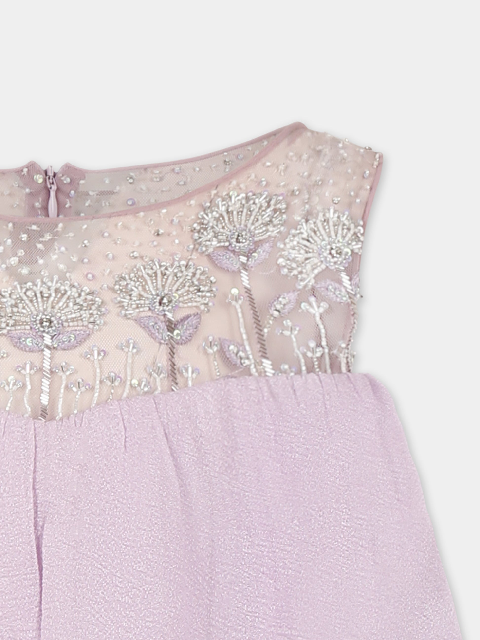 Vestito viola per bambina con fiori,Làtara,SS25 1634