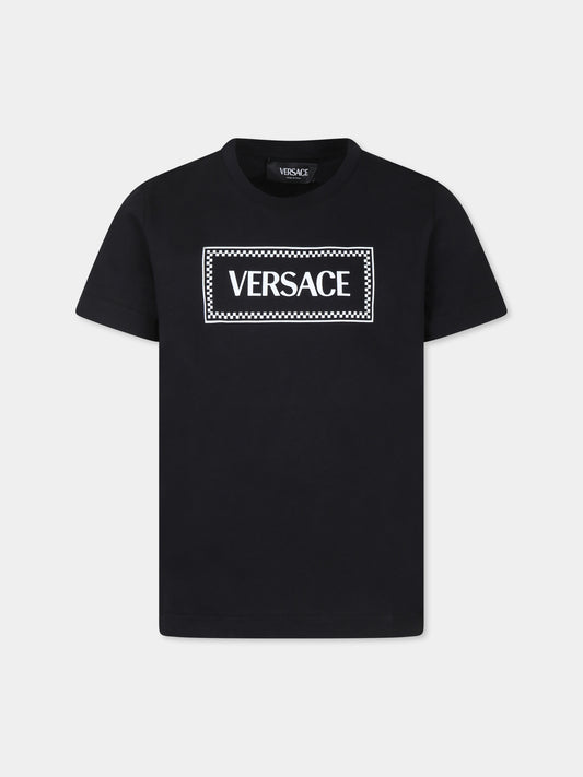 T-shirt nera per bambini con logo vintage,Versace,1000239 1A11689 2B020