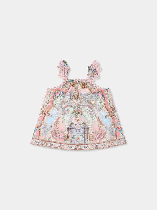 Pink dress for baby girl with floral print,Camilla,00034293 LISBLULL