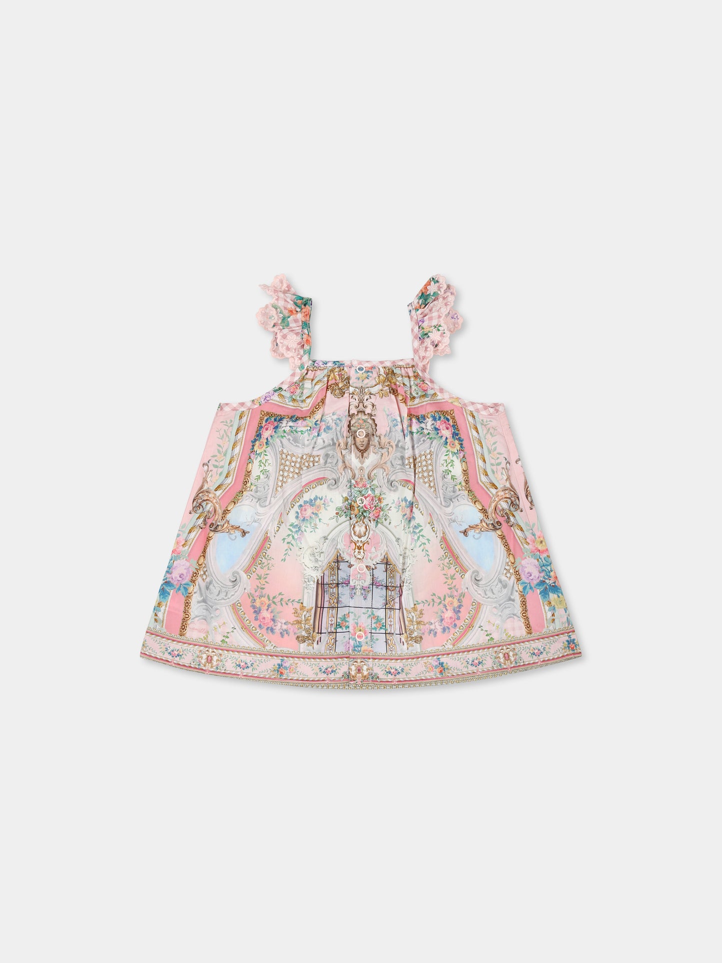 Pink dress for baby girl with floral print,Camilla,00034293 LISBLULL