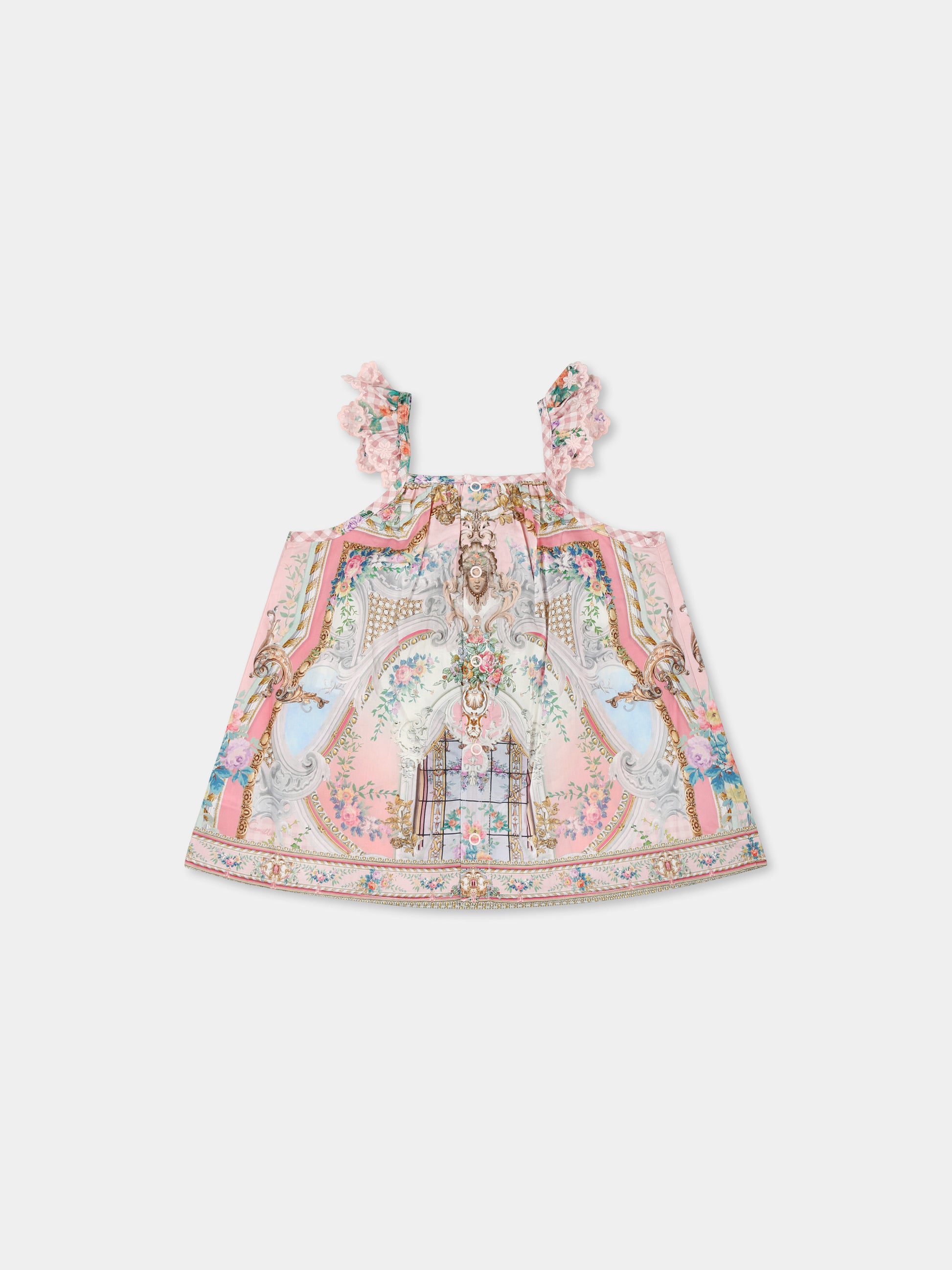 Pink dress for baby girl with floral print,Camilla,00034293 LISBLULL