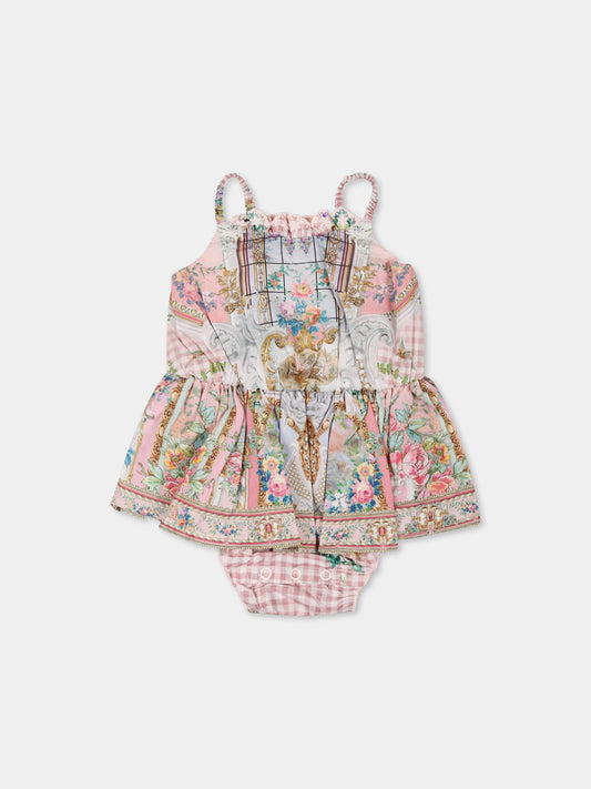 Vestito rosa per neonata con stampa floreale,Camilla,00034294 LISBLULL