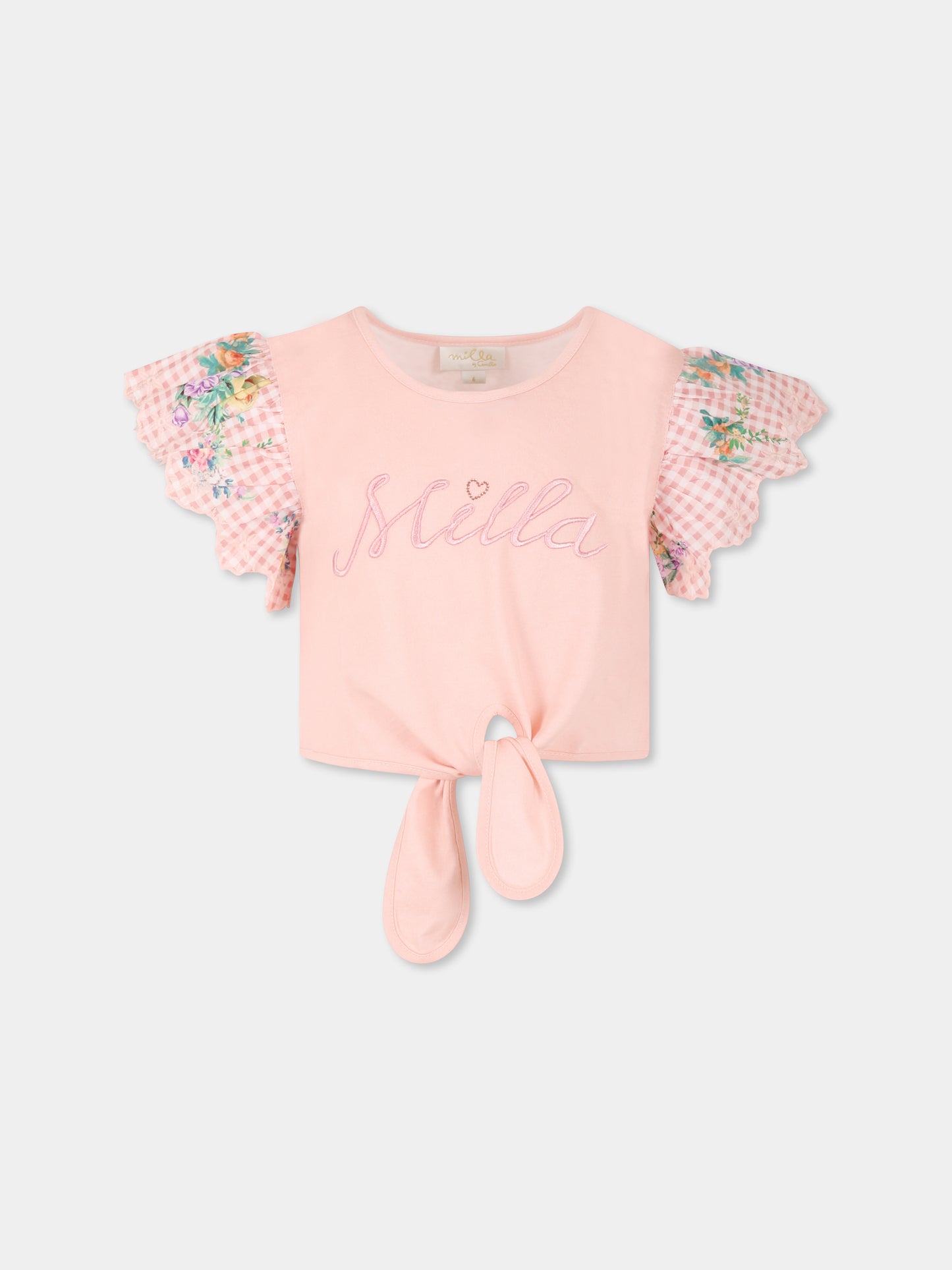 T-shirt crop rosa per bambina con logo,Camilla,00034390 LISBLULL