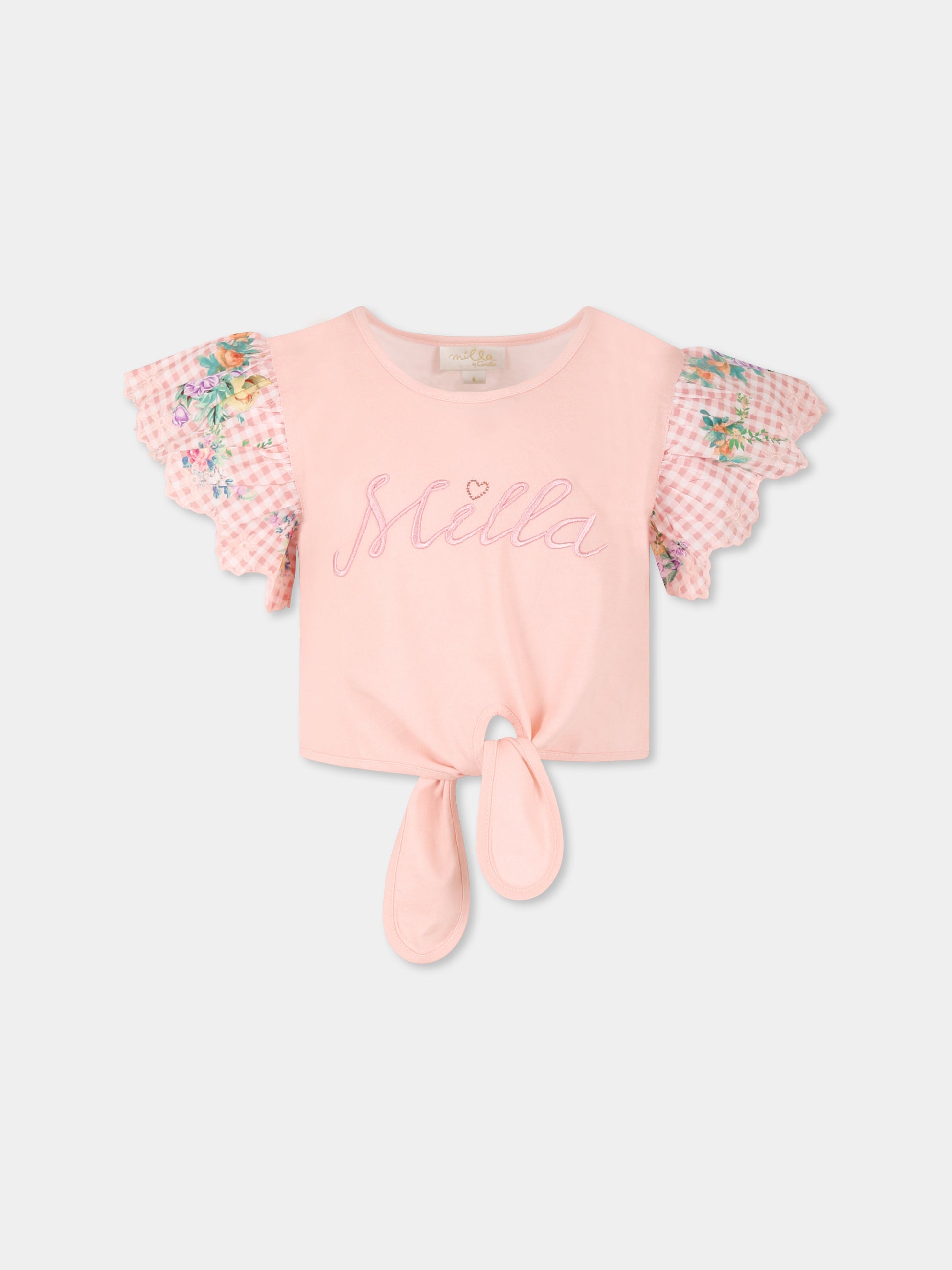 T-shirt crop rosa per bambina con logo,Camilla,00034390 LISBLULL