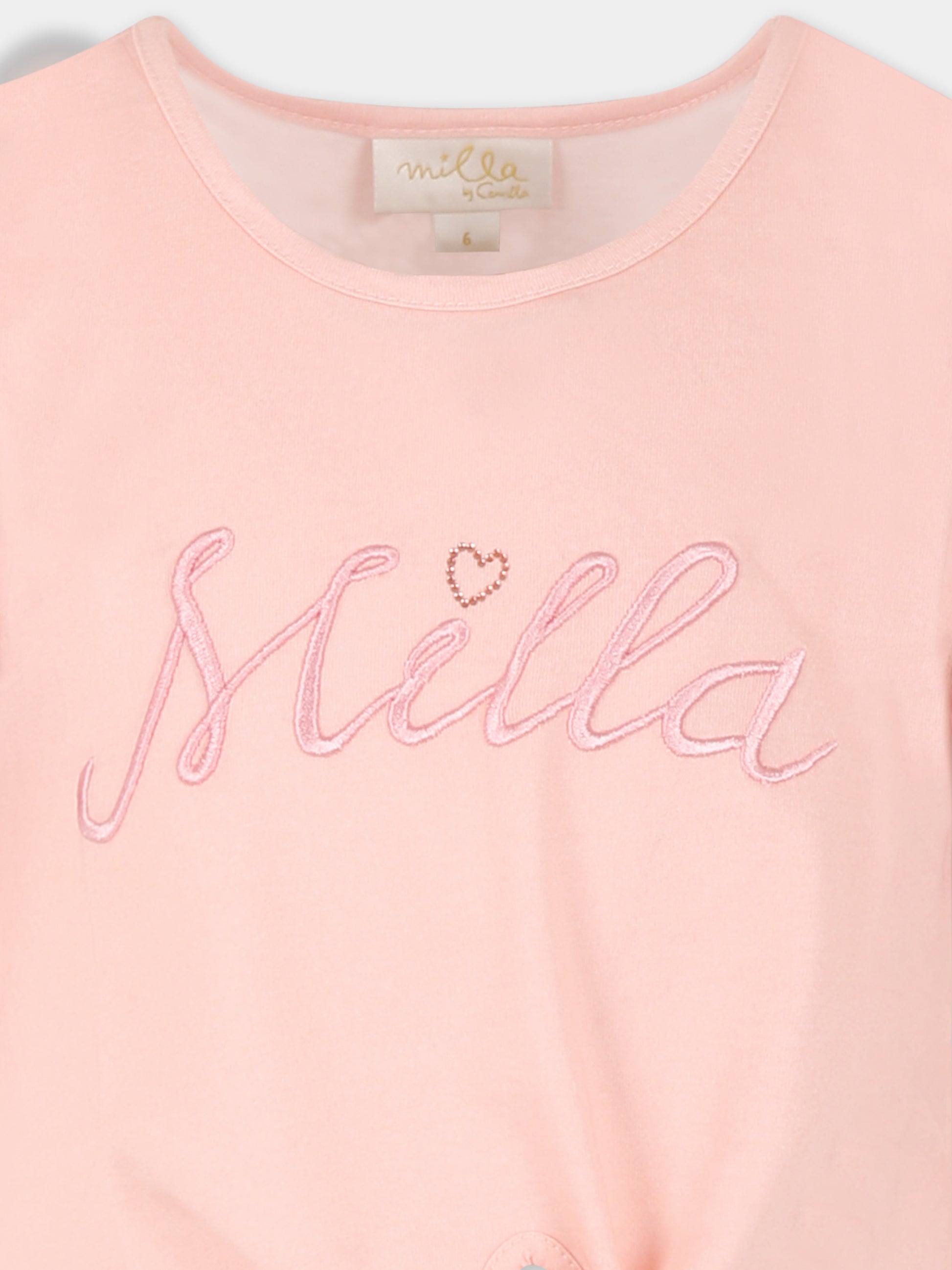 T-shirt crop rosa per bambina con logo,Camilla,00034390 LISBLULL