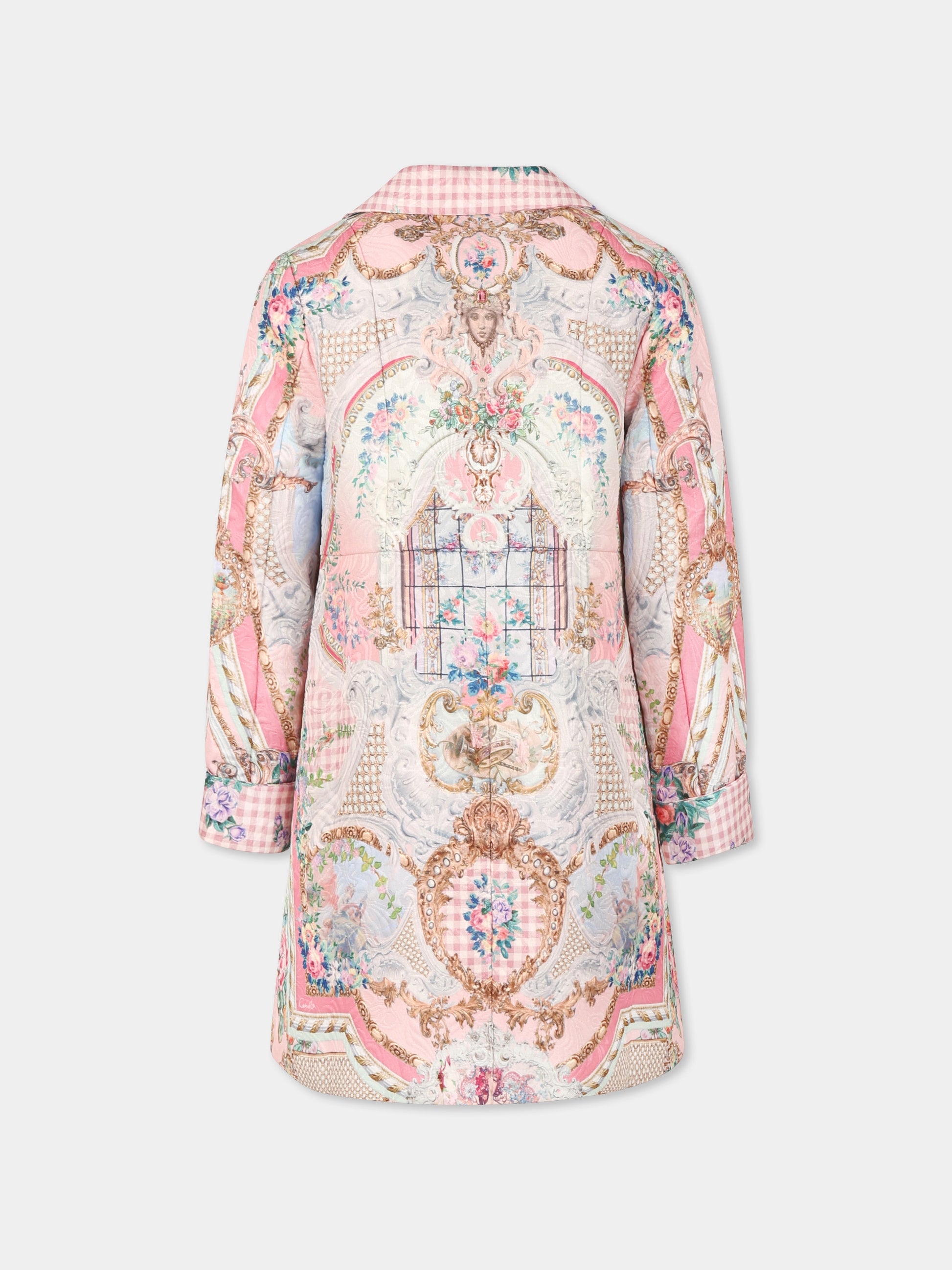 Cappotto rosa per bambina con stampa floreale,Camilla,00034333 LISBLULL