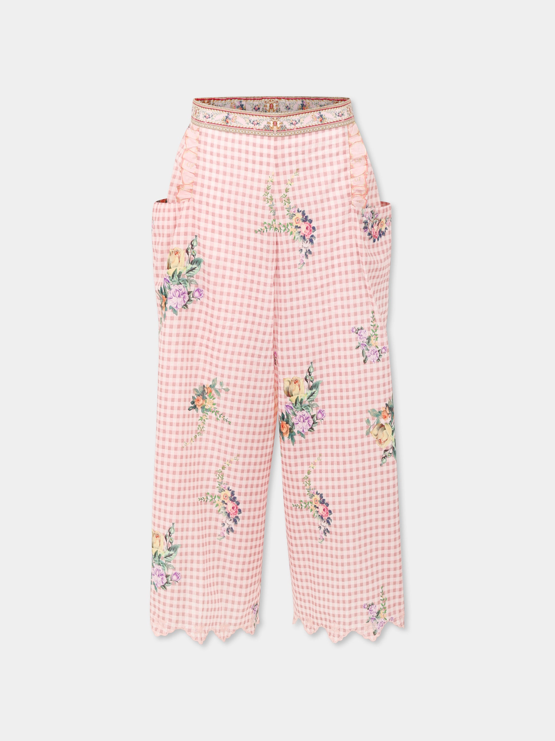 Pantaloni rosa per bambina con stampa floreale,Camilla,00034325 LISBLULL