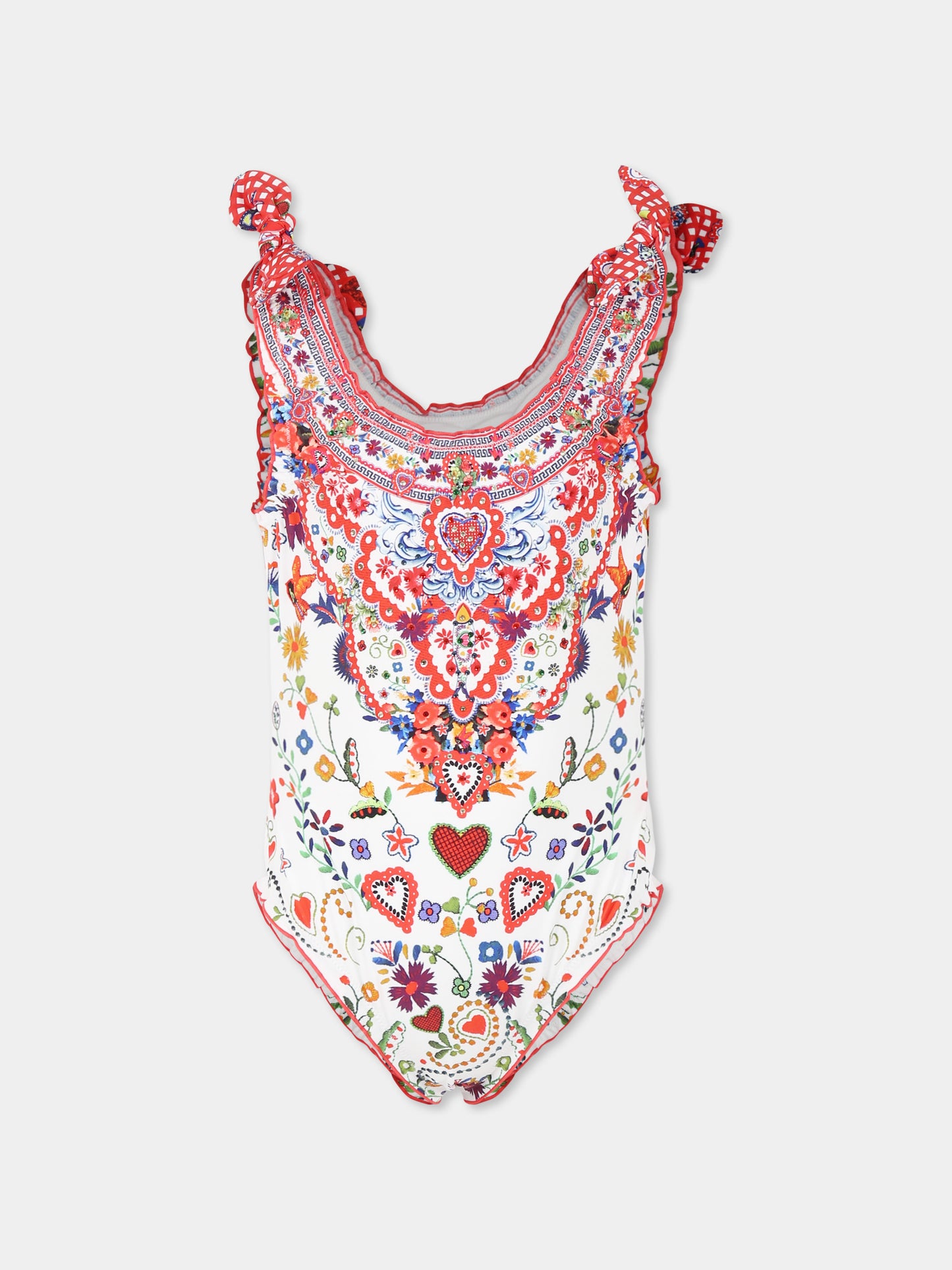 Costume intero bianco per bambina ocn stampa floreale,Camilla,00034363 FATHJUST