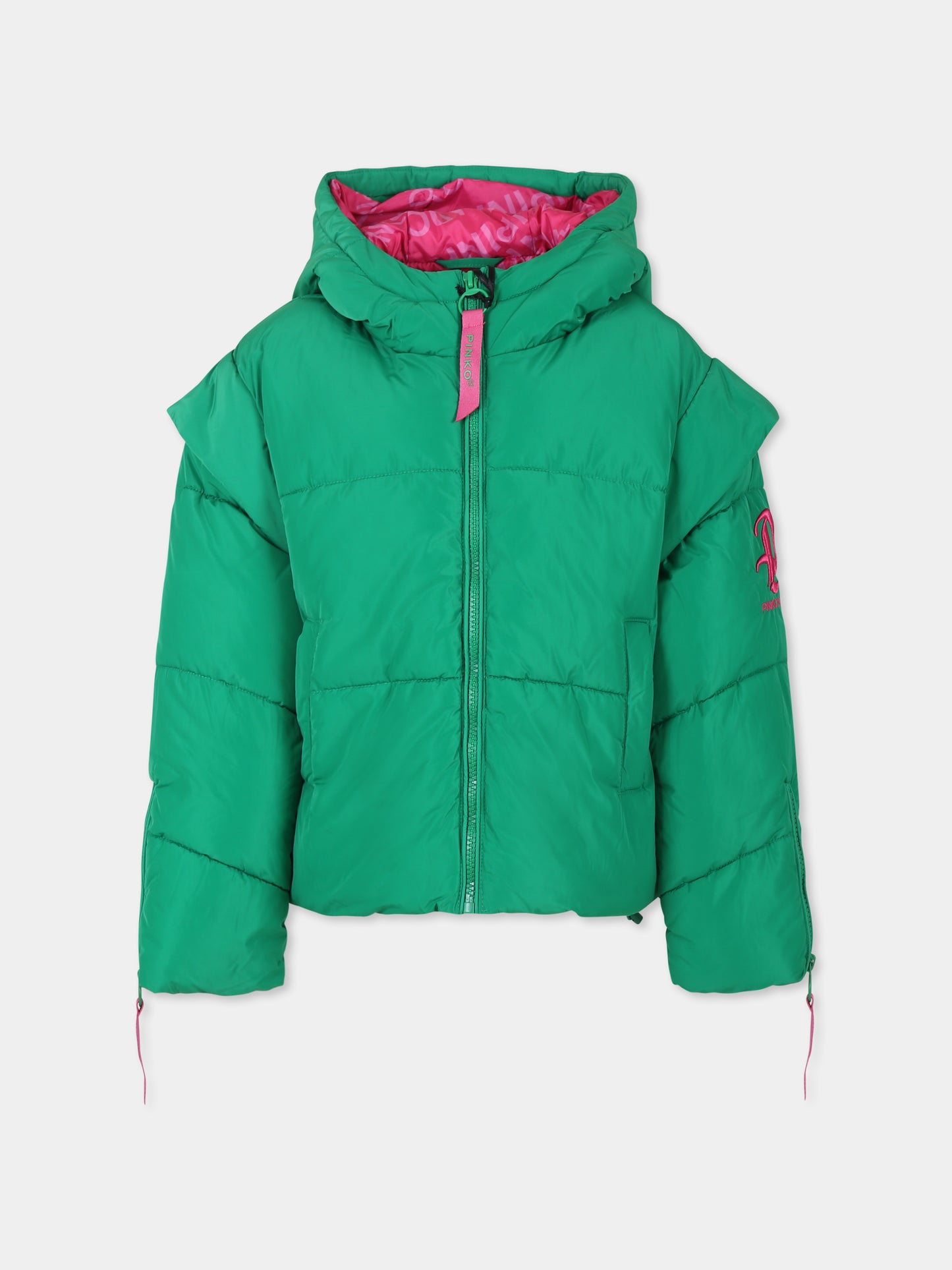 Piumino verde per bambina con logo,Pinko,031441 080