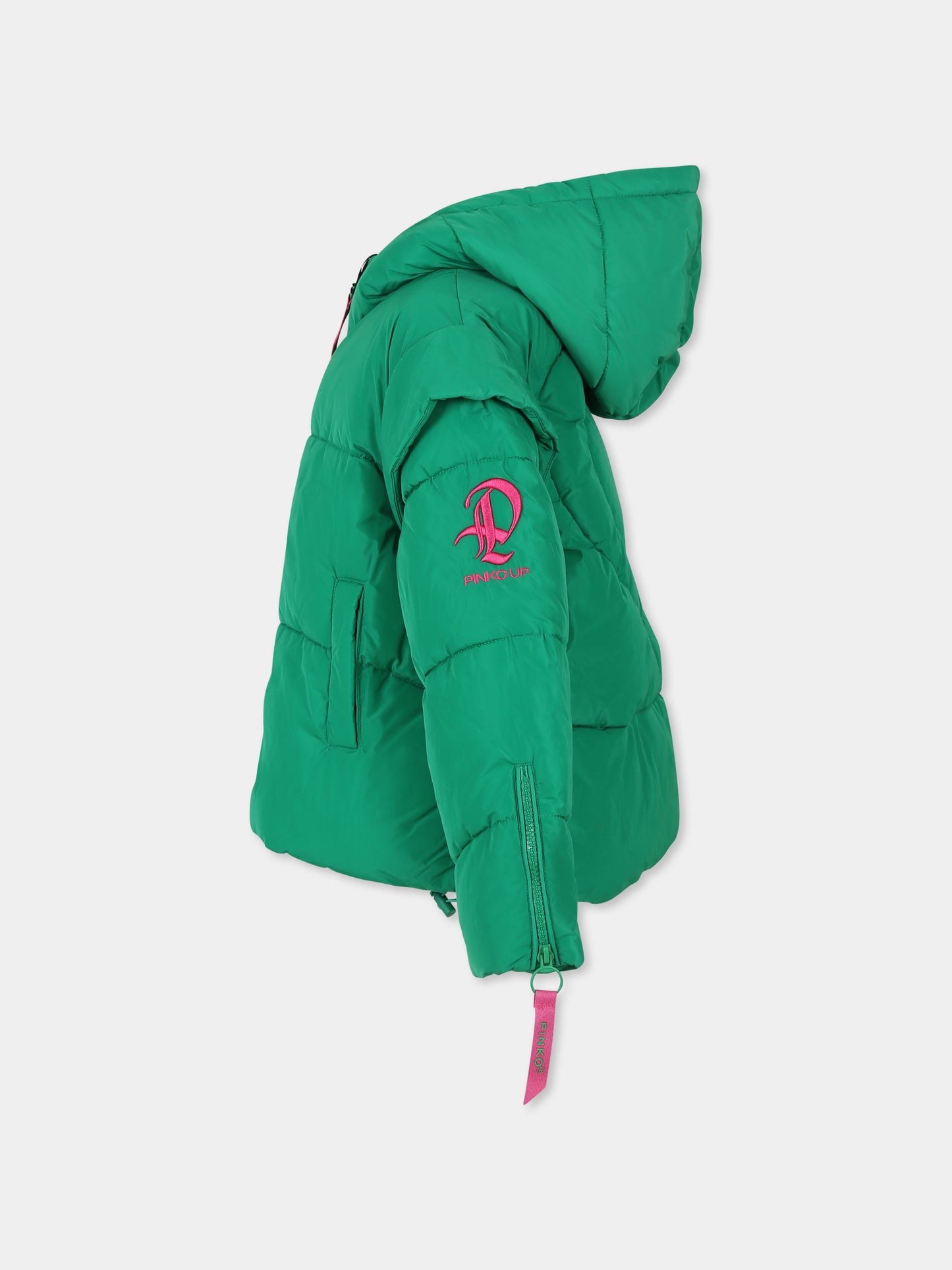 Piumino verde per bambina con logo,Pinko,031441 080