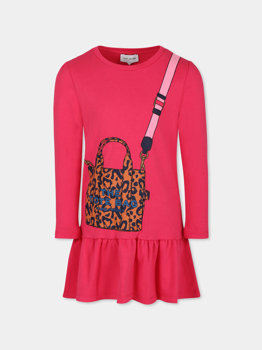 Vestito fucsia per bambina con stampa borsa,Marc Jacobs,W12450 494