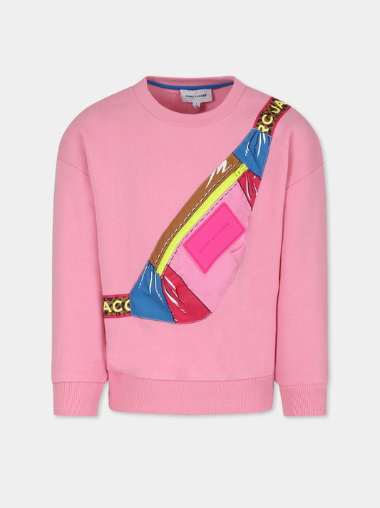 Pink sweatshirt for girl  belt bag print